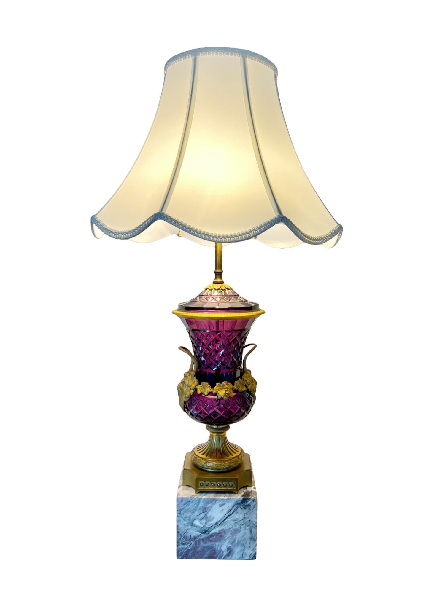 Faceted Austrian Ormolu Mounted Amethyst Glass Campana Urn Lamp, Late 19th C For Sale