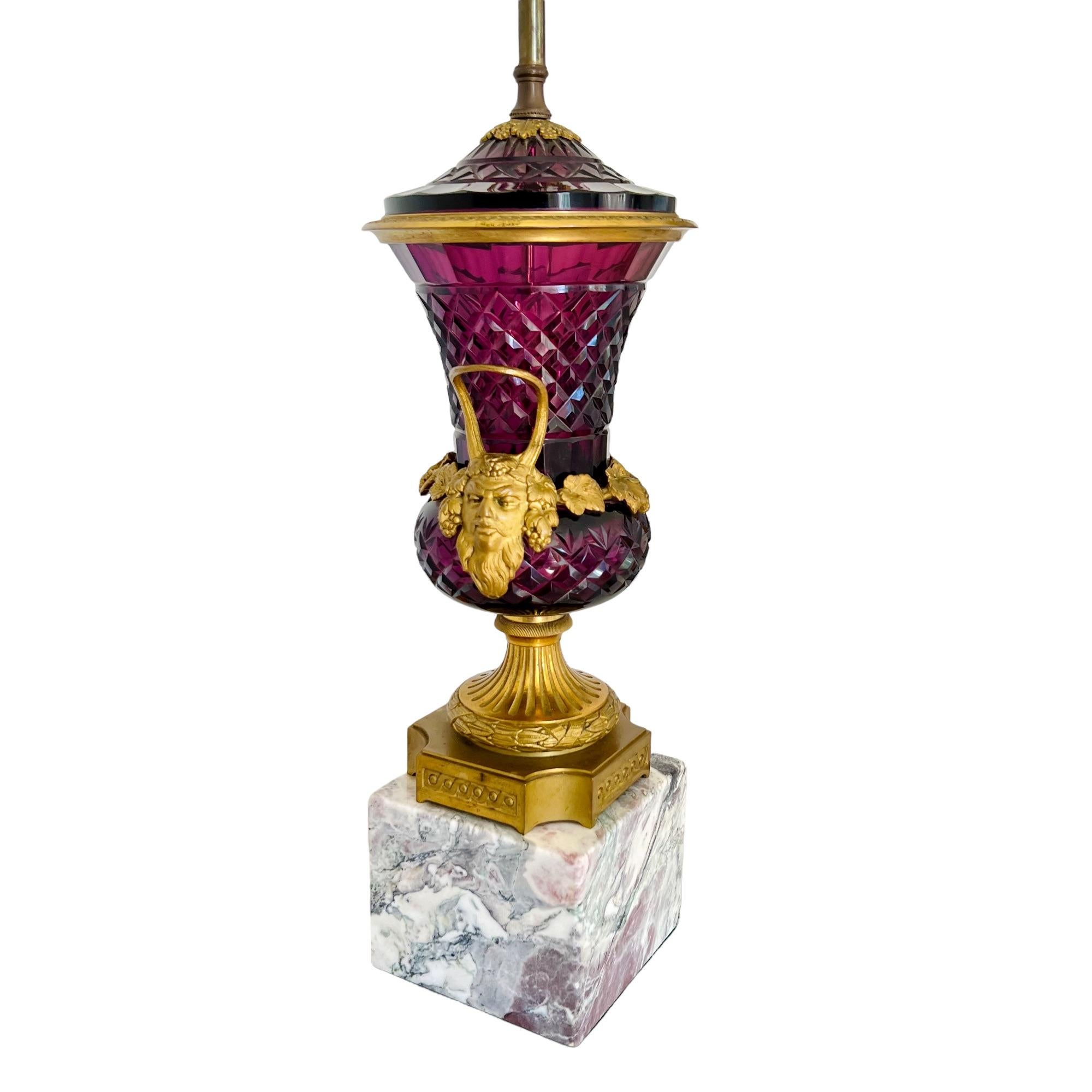 19th Century Austrian Ormolu Mounted Amethyst Glass Campana Urn Lamp, Late 19th C For Sale