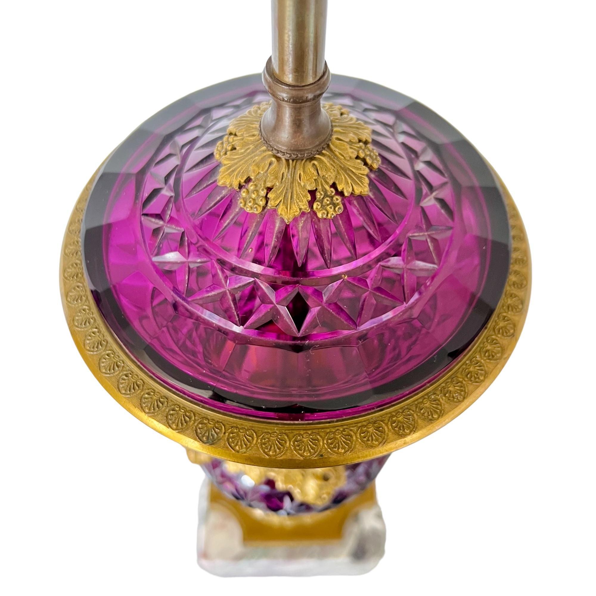Austrian Ormolu Mounted Amethyst Glass Campana Urn Lamp, Late 19th C For Sale 1