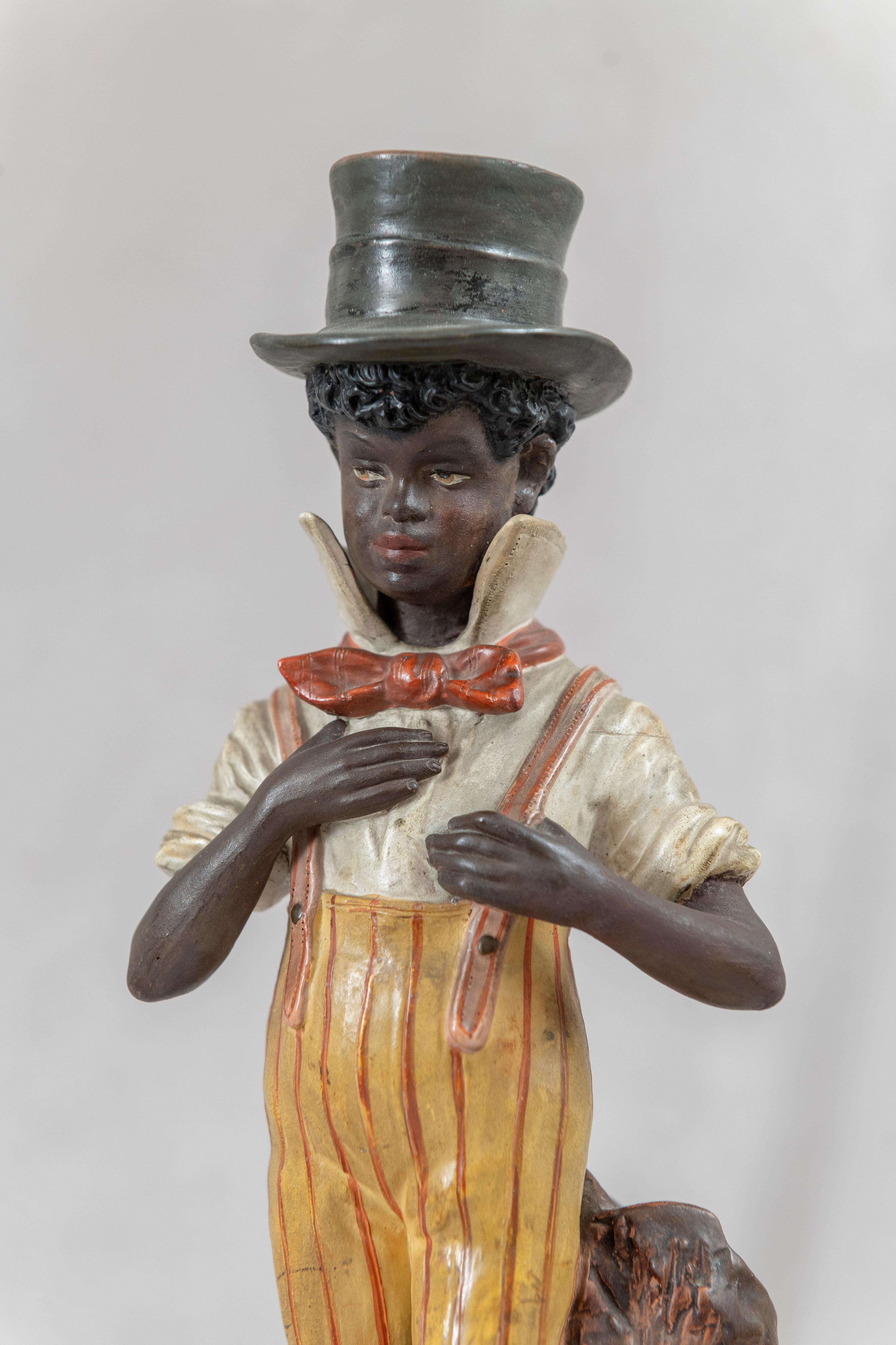 Hand-Crafted Austrian Painted Figure of a African American Boy, Signed Bernhard Bloch ca 1900 For Sale