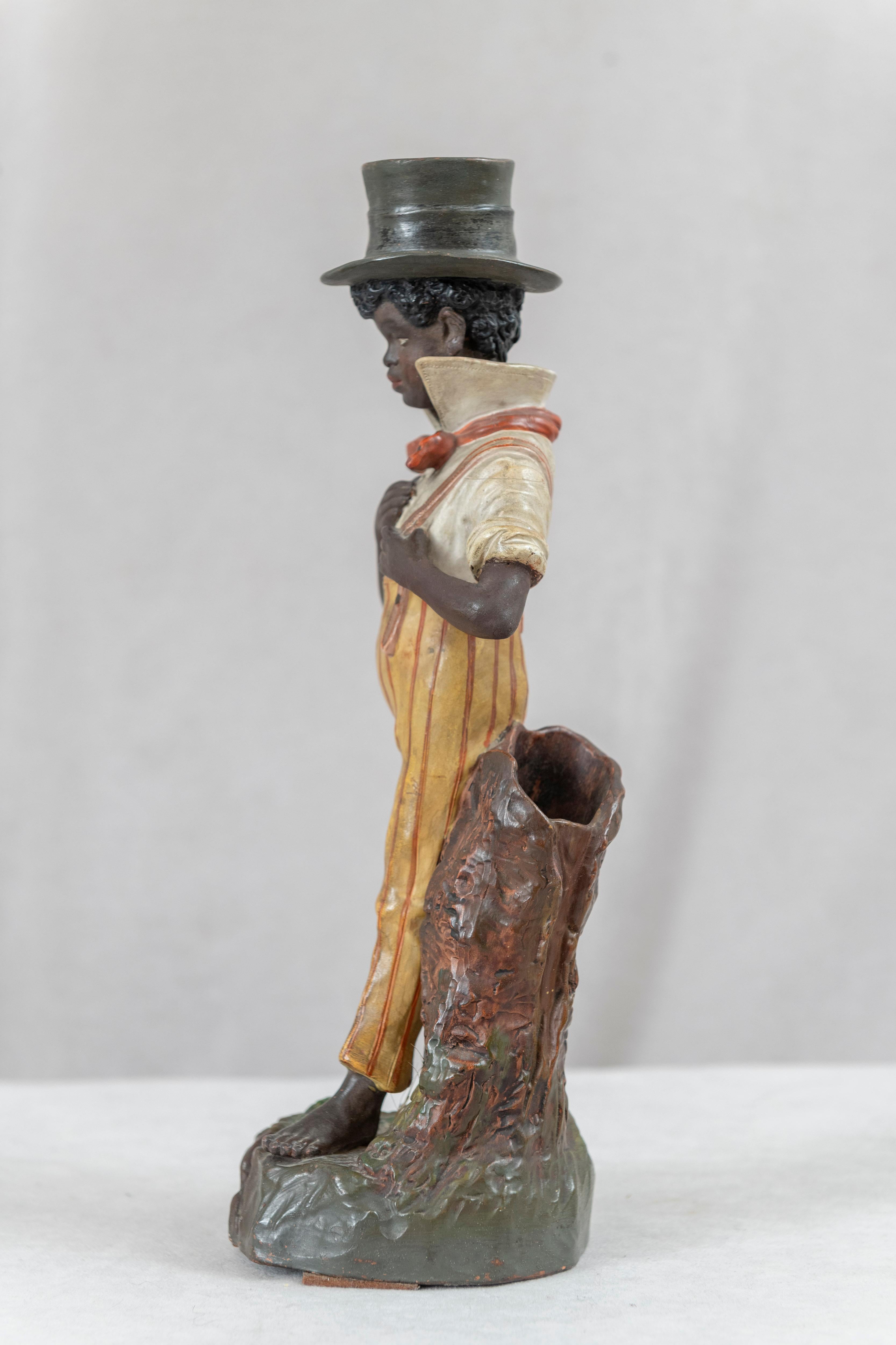 Austrian Painted Figure of a African American Boy, Signed Bernhard Bloch ca 1900 In Good Condition For Sale In Petaluma, CA