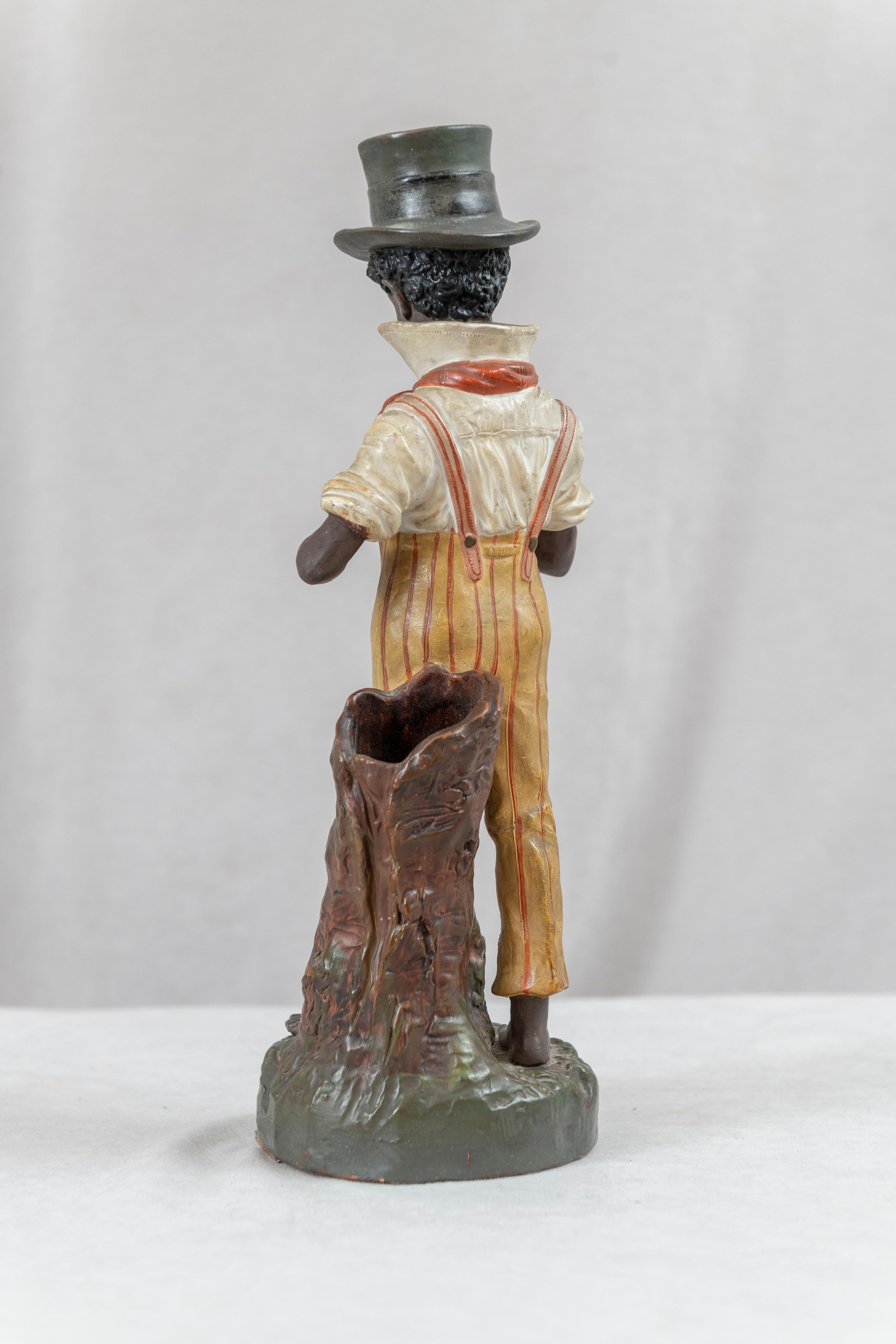 19th Century Austrian Painted Figure of a African American Boy, Signed Bernhard Bloch ca 1900 For Sale