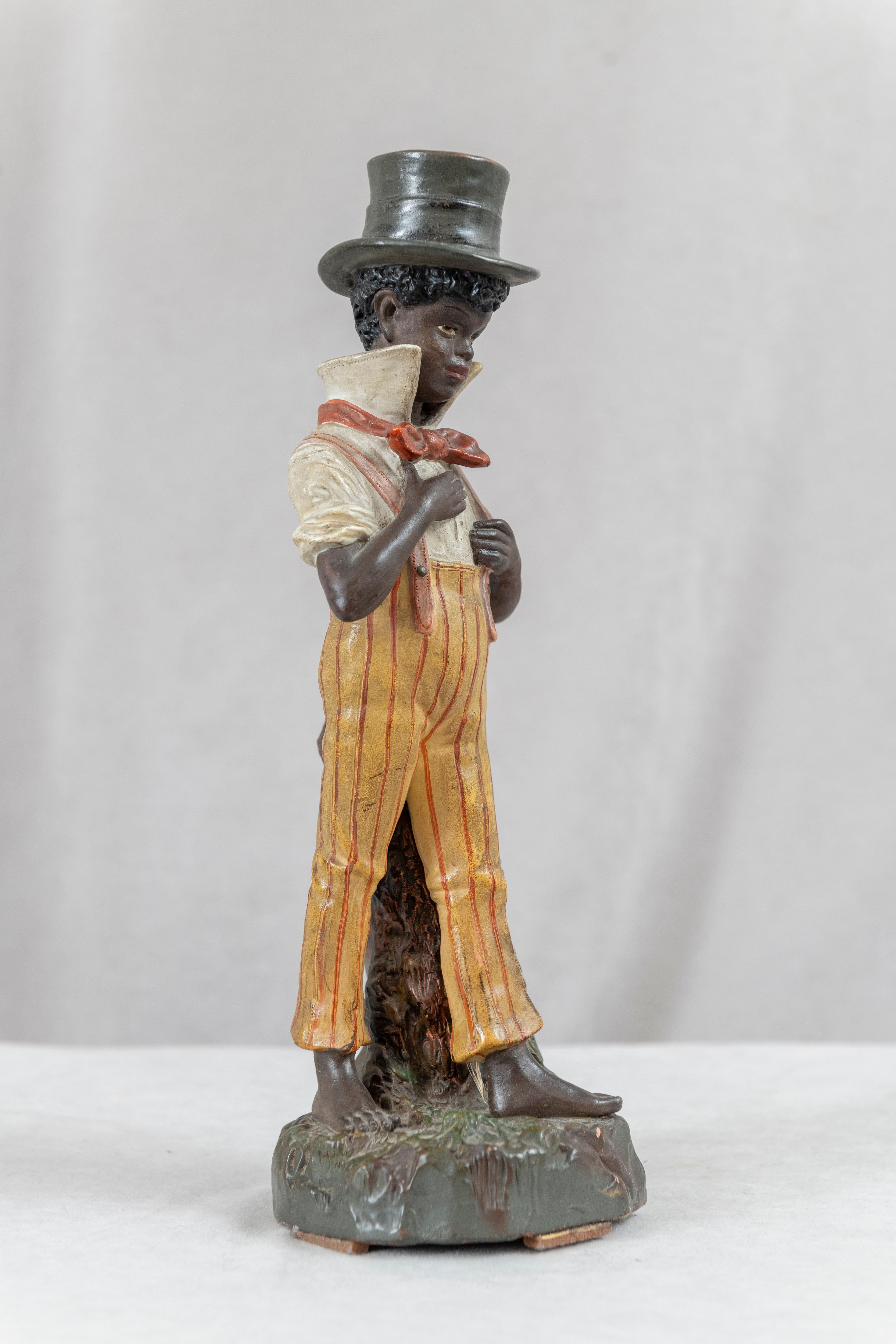 Austrian Painted Figure of a African American Boy, Signed Bernhard Bloch ca 1900 For Sale 1