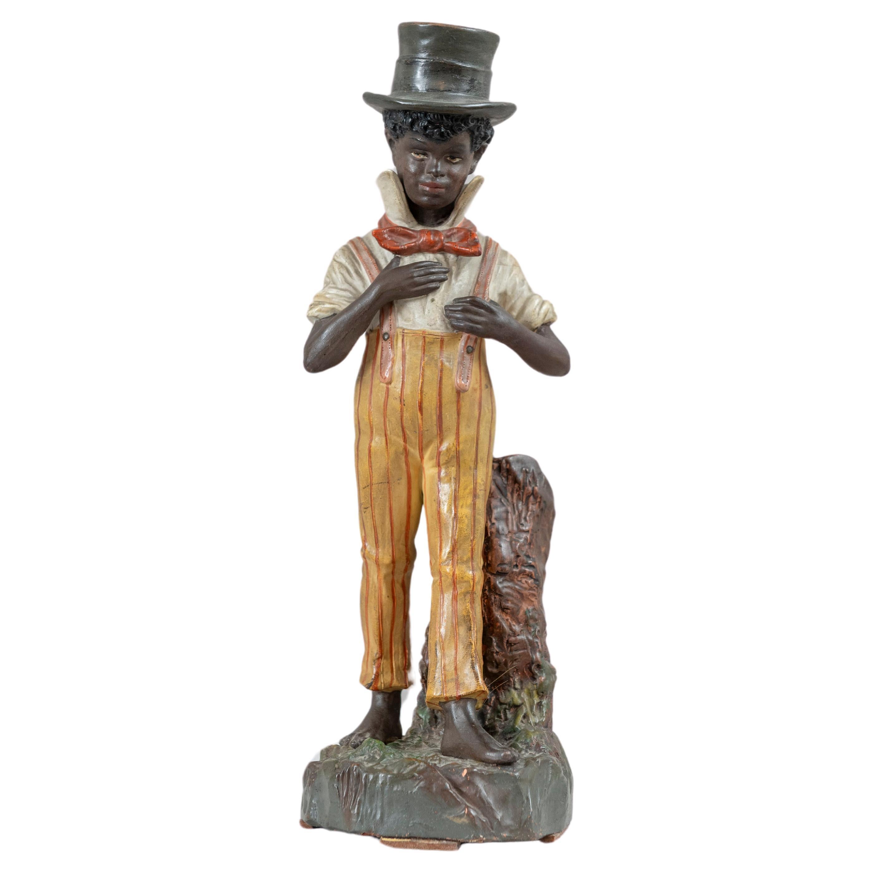 Austrian Painted Figure of a African American Boy, Signed Bernhard Bloch ca 1900 For Sale