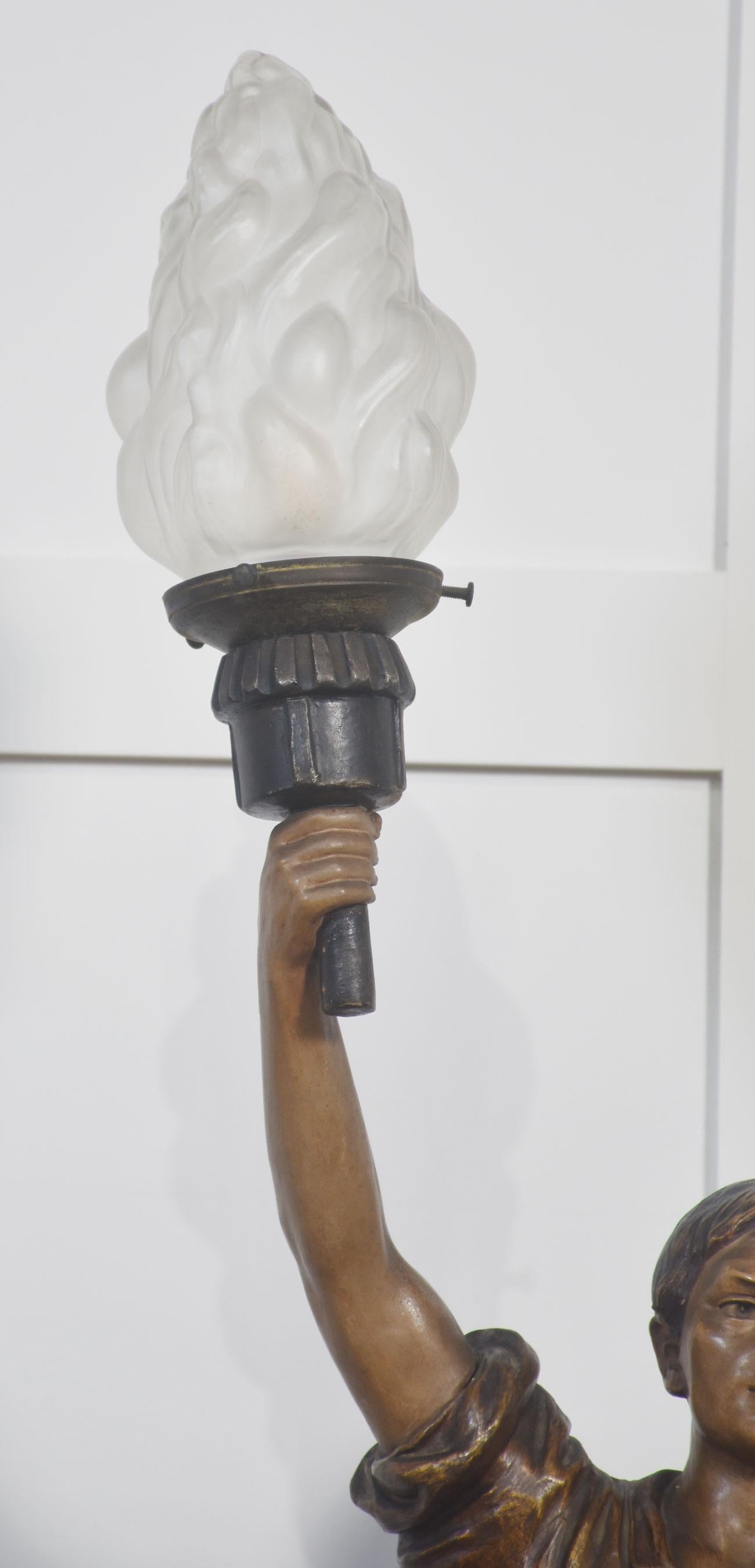 Austrian painted terracotta figural table lamp For Sale 9