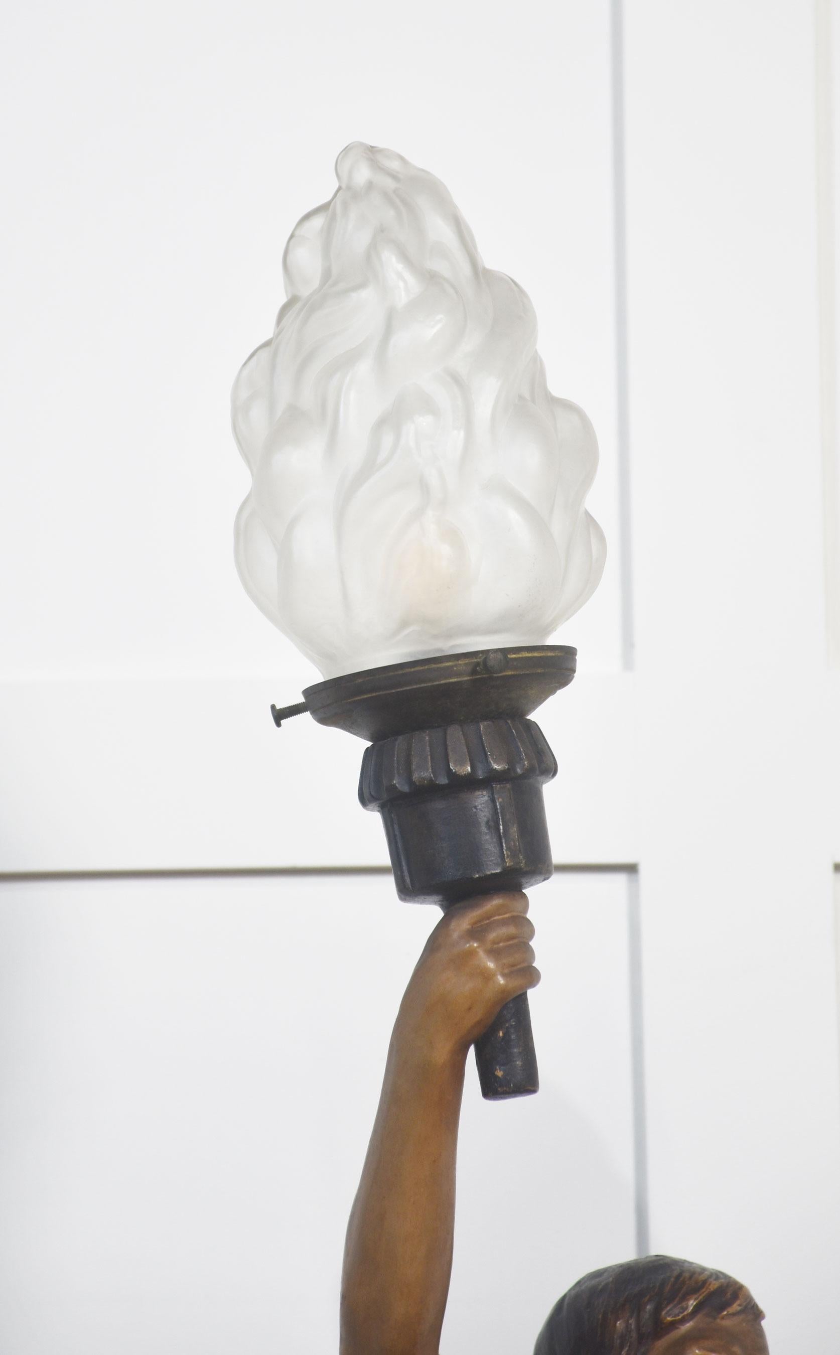 20th Century Austrian painted terracotta figural table lamp For Sale