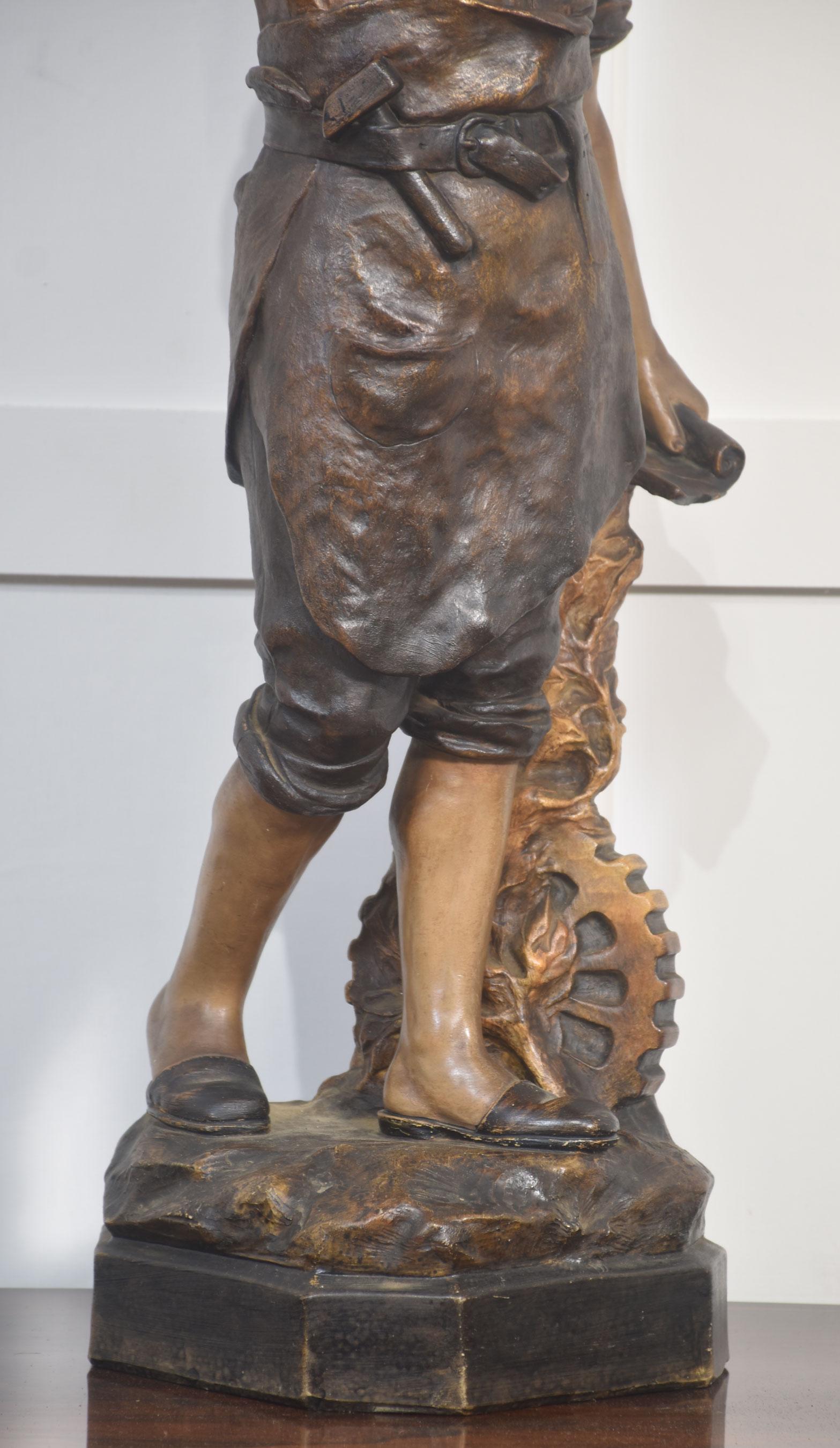 Terracotta Austrian painted terracotta figural table lamp For Sale