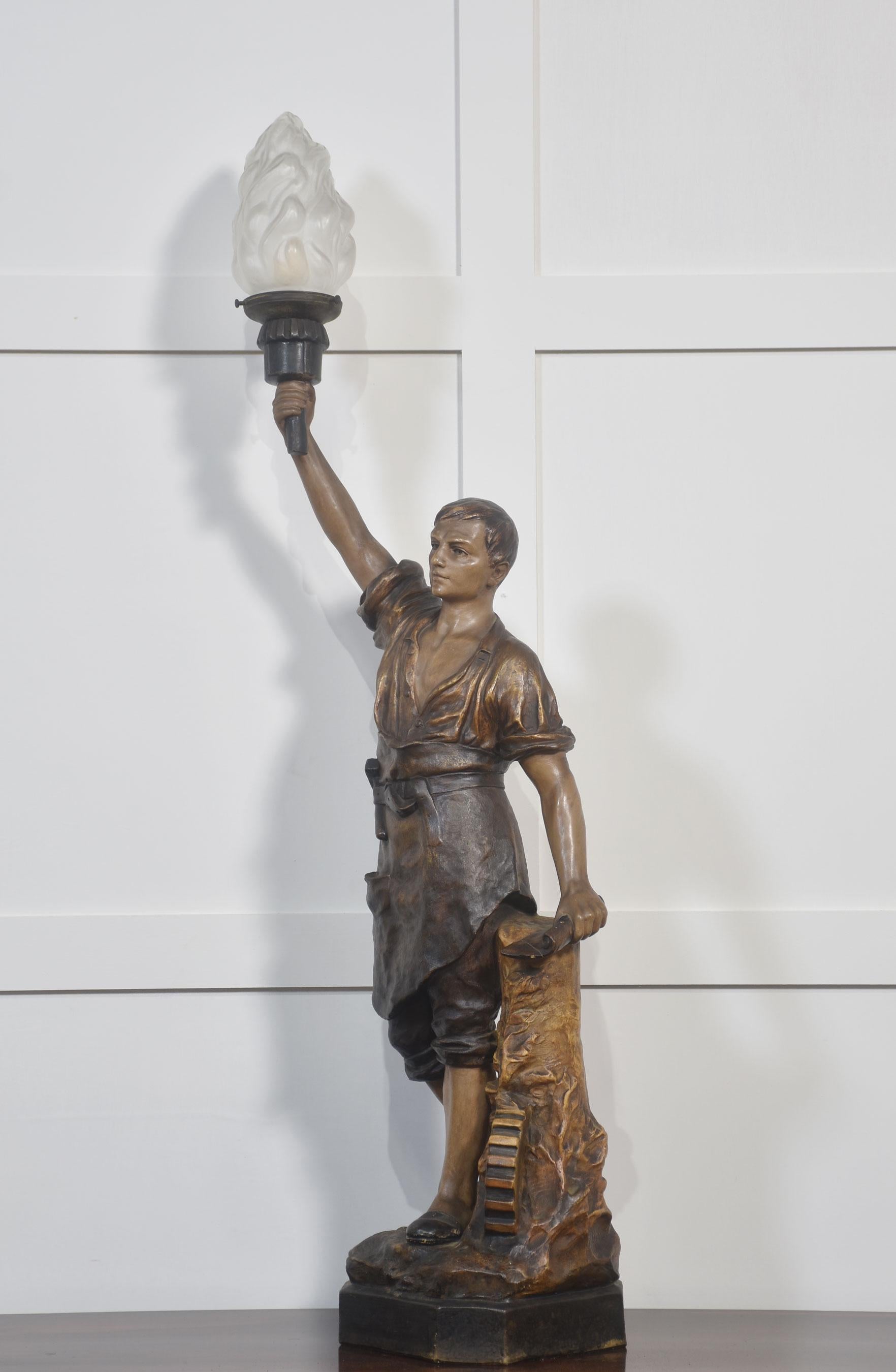 Austrian painted terracotta figural table lamp For Sale 2