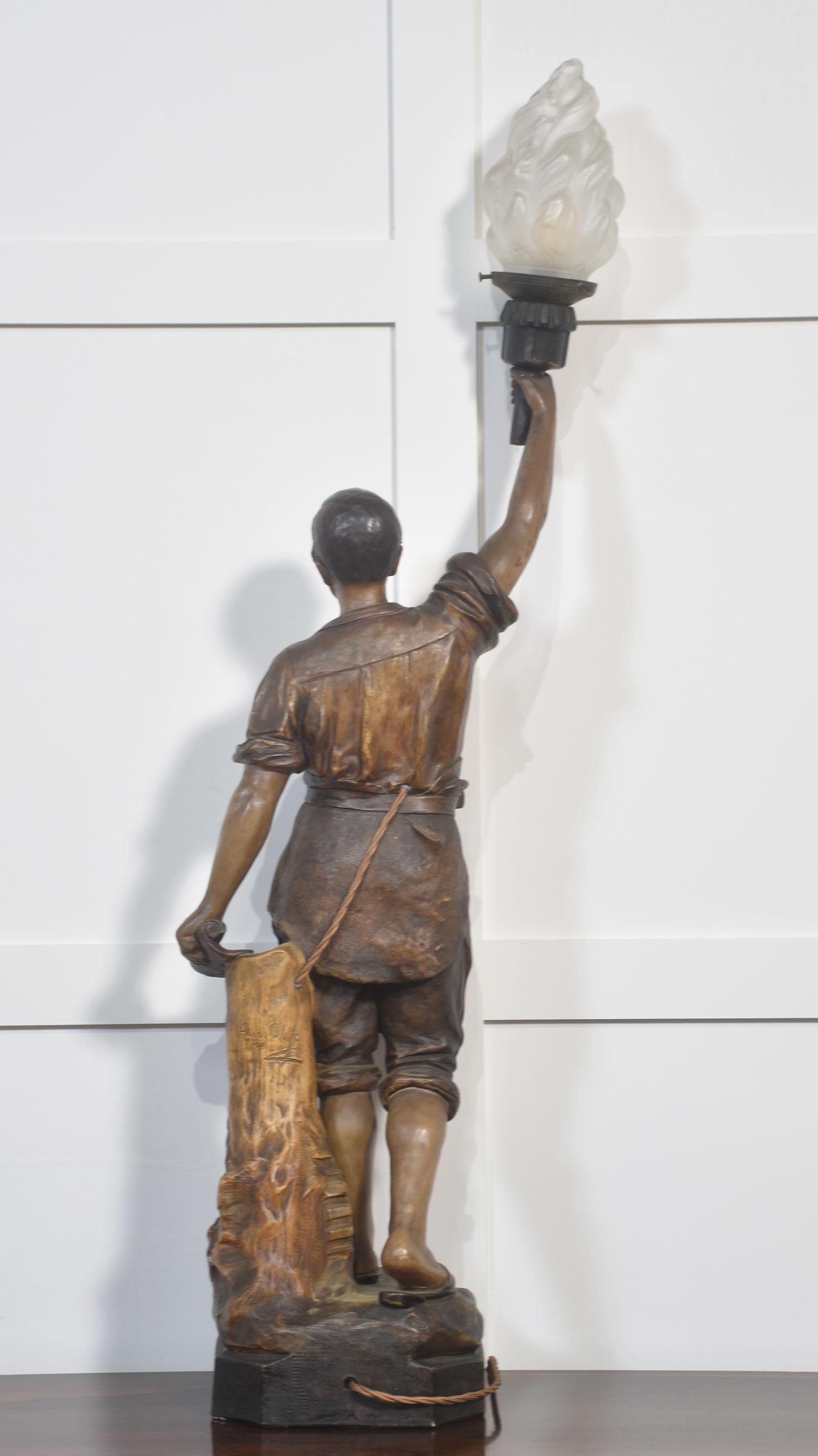 Austrian painted terracotta figural table lamp For Sale 4