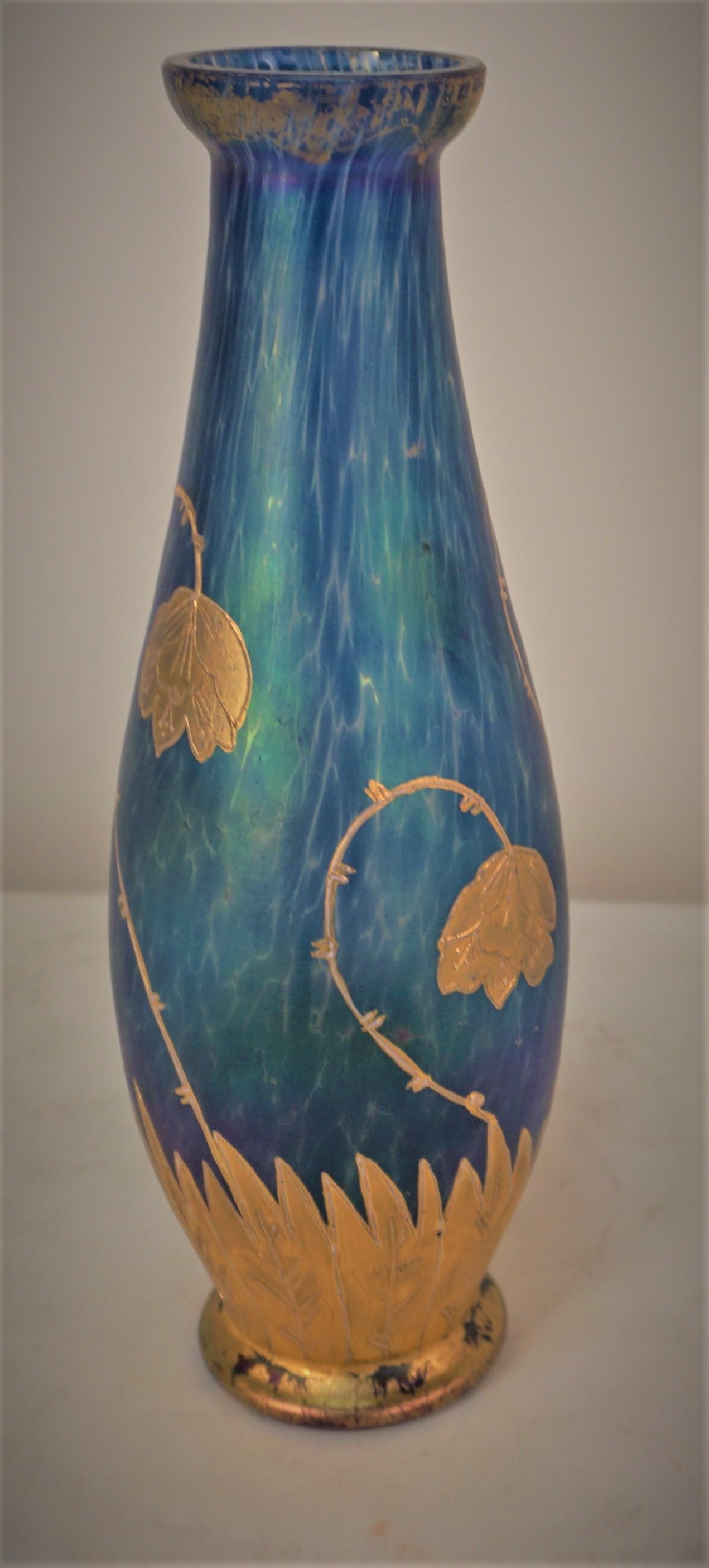 Early 20th Century Austrian Painter Art Nouveau Glass Vase  For Sale