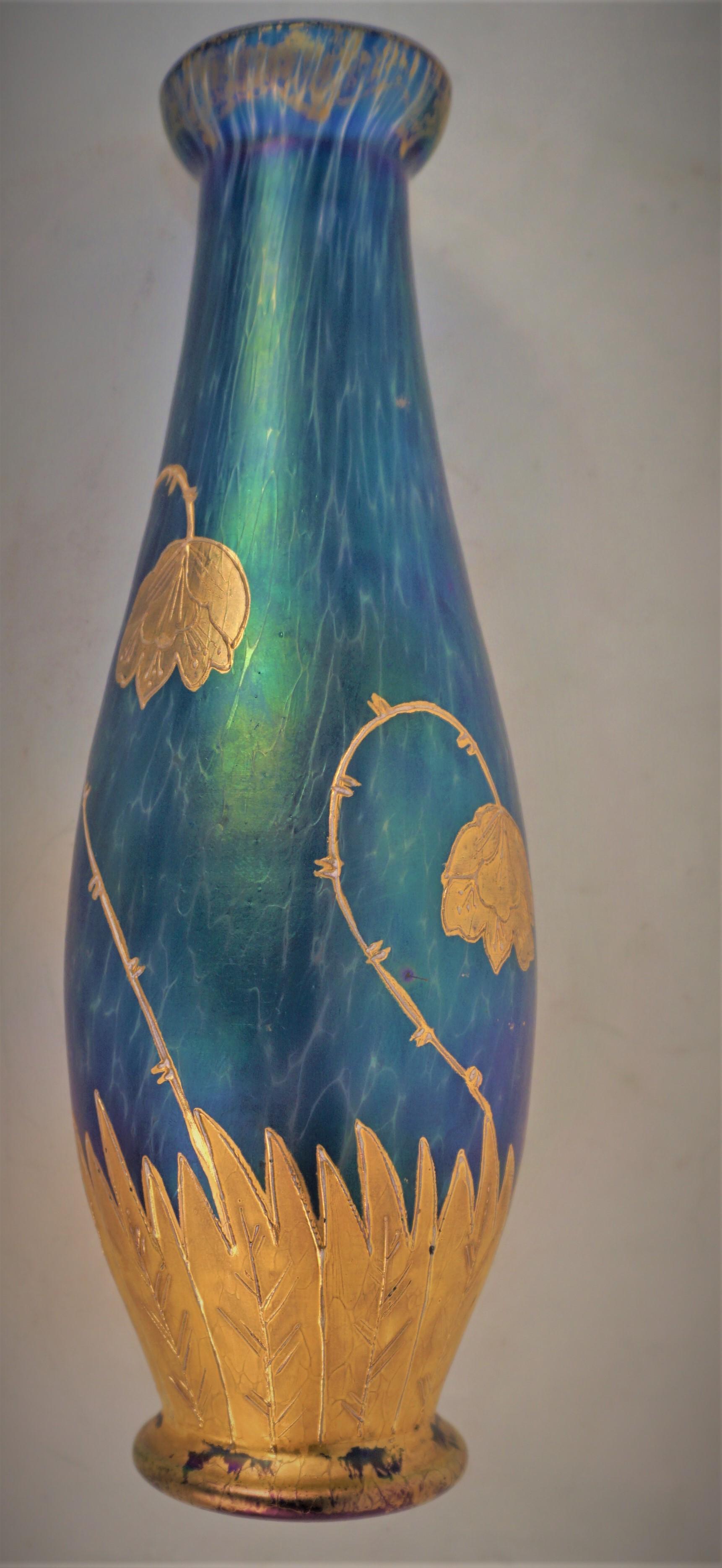 Austrian Painter Art Nouveau Glass Vase  For Sale 2
