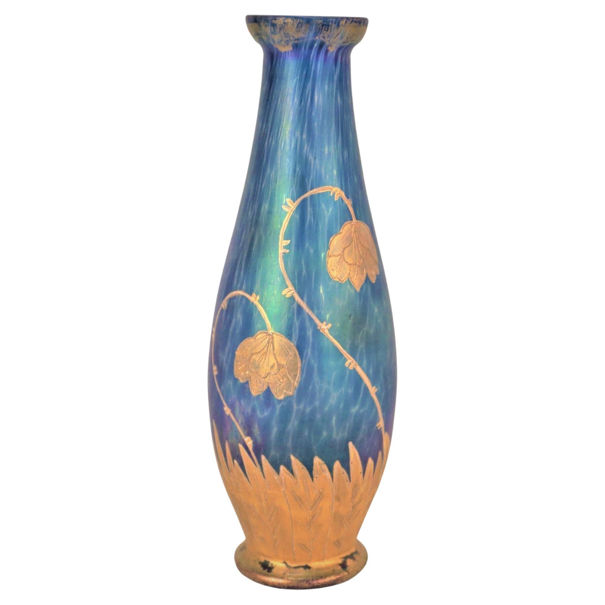 Austrian Painter Art Nouveau Glass Vase  For Sale