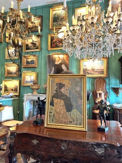 Austrian Painting Portrait Of lady oil on canvas Signed Gustav Klimt Framed Art