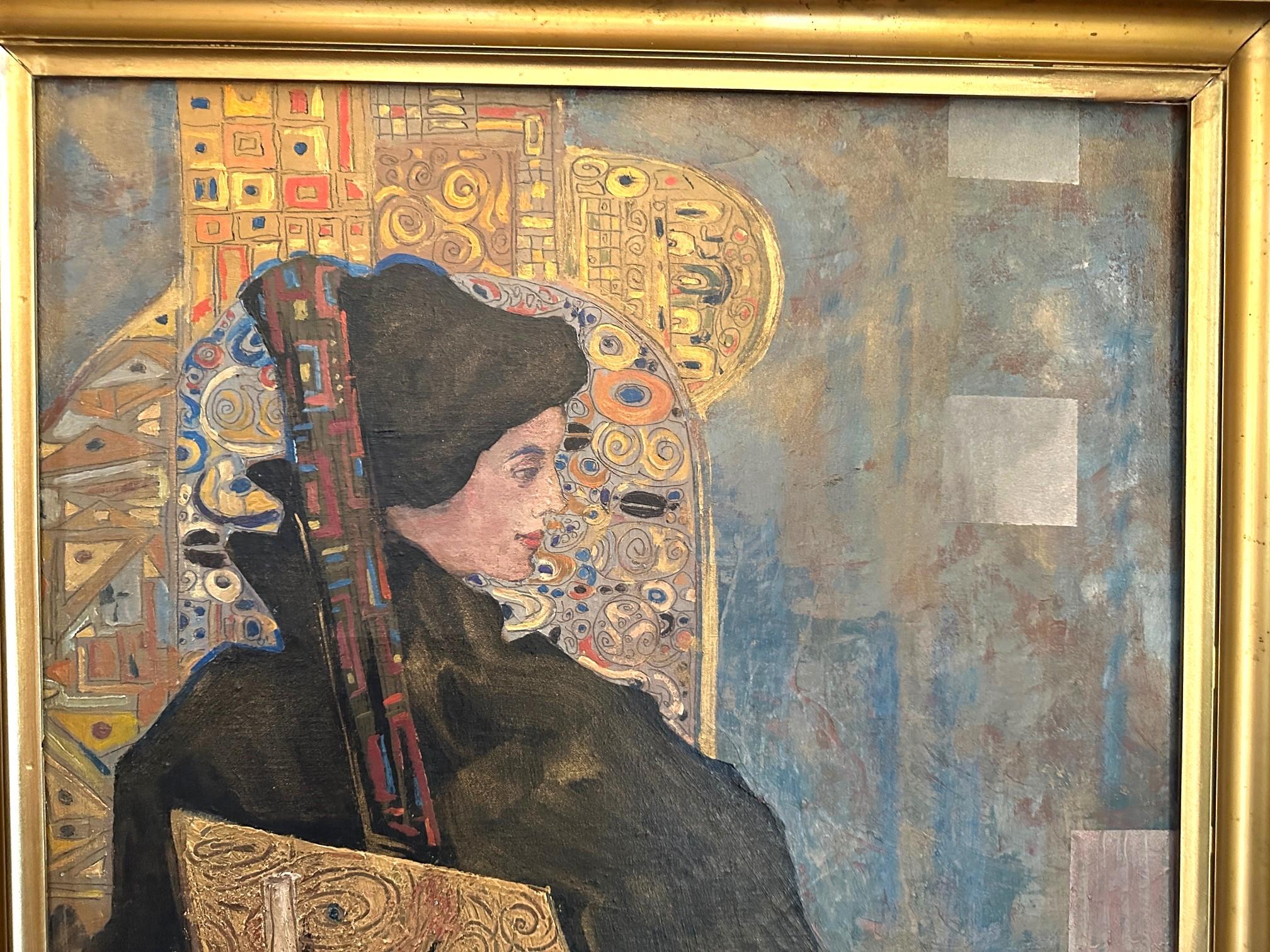 XIXe siècle Peinture autrichienne Portrait de dame huile sur toile Signée Gustav Klimt Encadré Art en vente