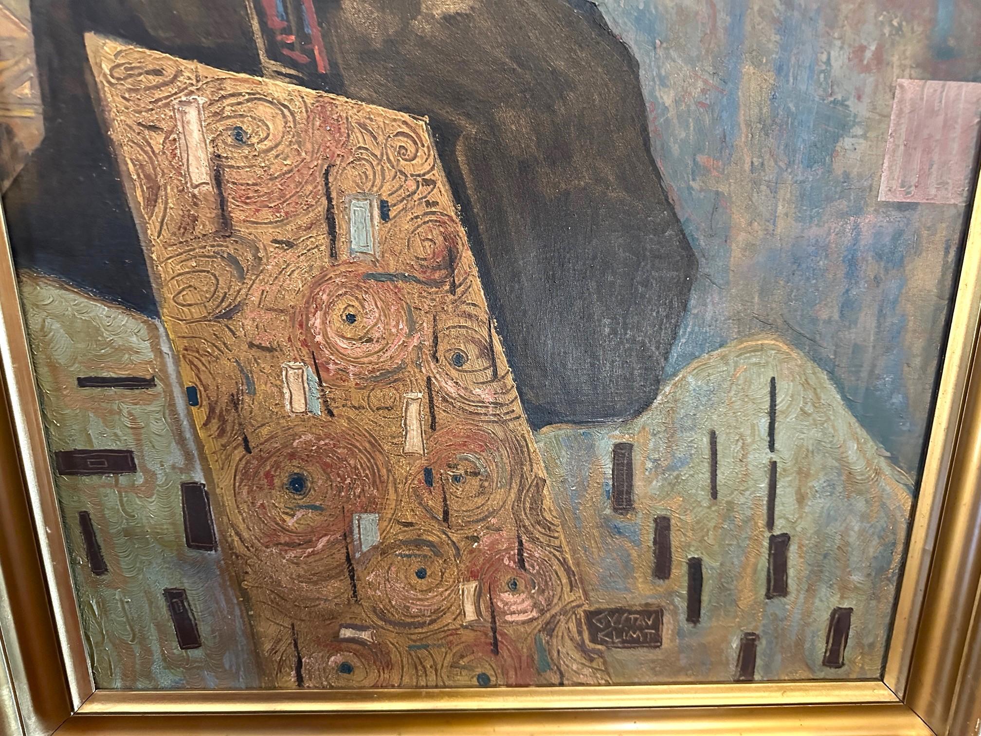 Peinture autrichienne Portrait de dame huile sur toile Signée Gustav Klimt Encadré Art en vente 1