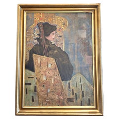 Austrian Painting Portrait Of lady oil on canvas Signed Gustav Klimt Framed Art
