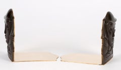 Austrian Pair Art Deco Mounted Bronze Maiden Head Bookends