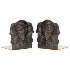 Austrian Pair Art Deco Mounted Bronze Maiden Head Bookends