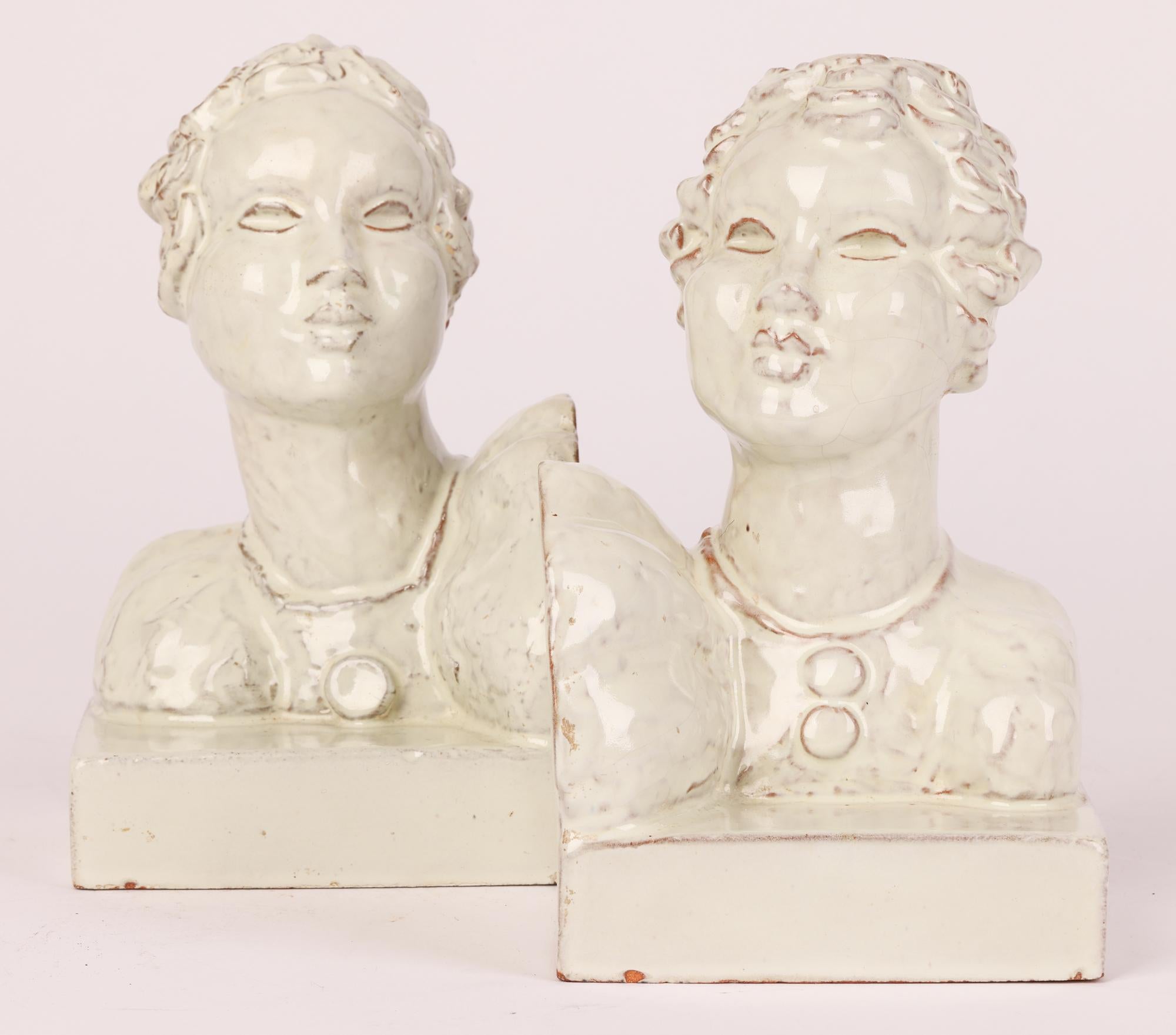 Austrian Pair Girl Head Bookends Attributed to Wiener Werkstätte For Sale 3