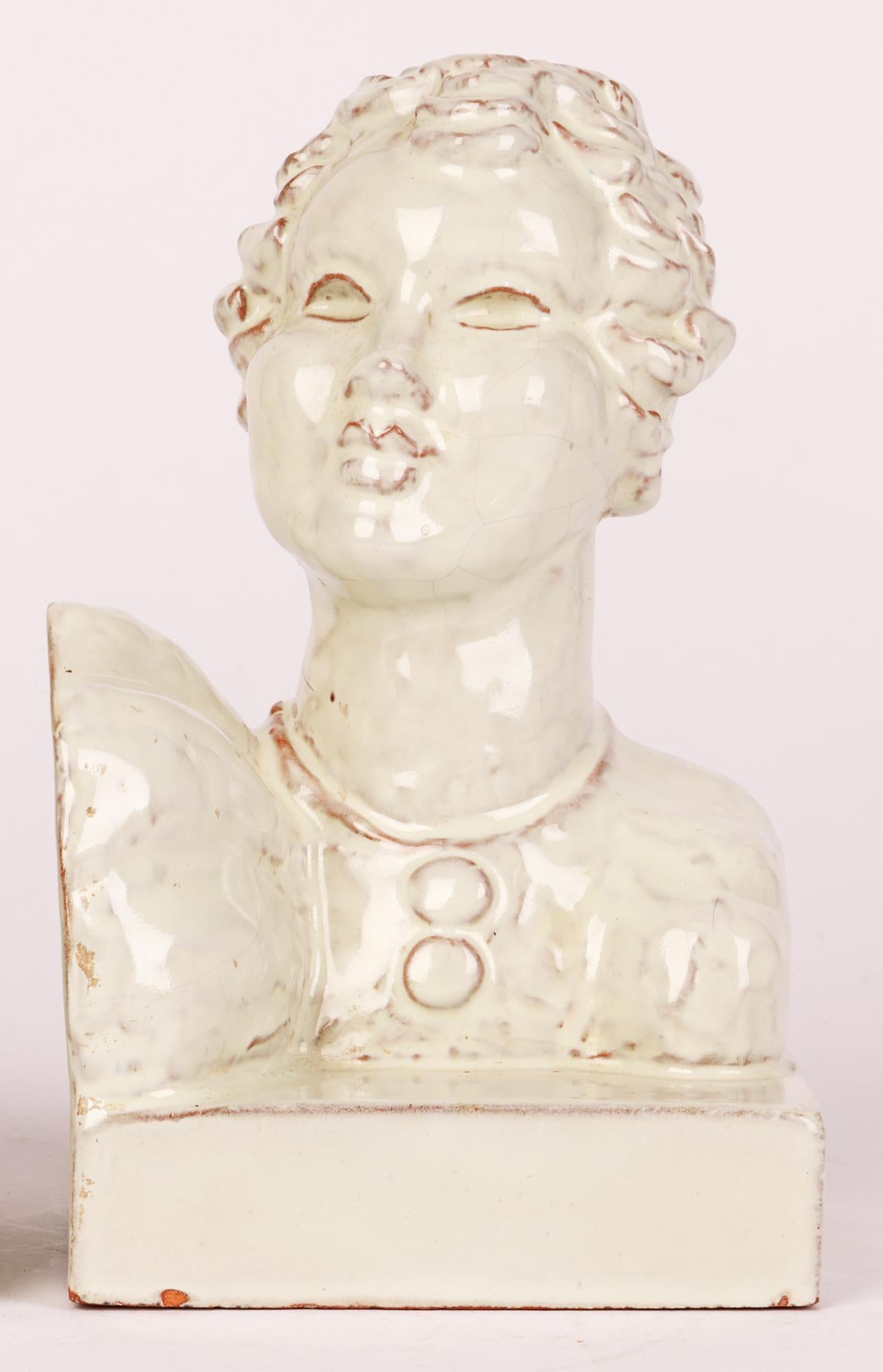 Terracotta Austrian Pair Girl Head Bookends Attributed to Wiener Werkstätte For Sale