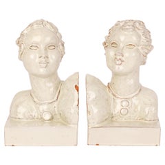 Antique Austrian Pair Girl Head Bookends Attributed to Wiener Werkstätte