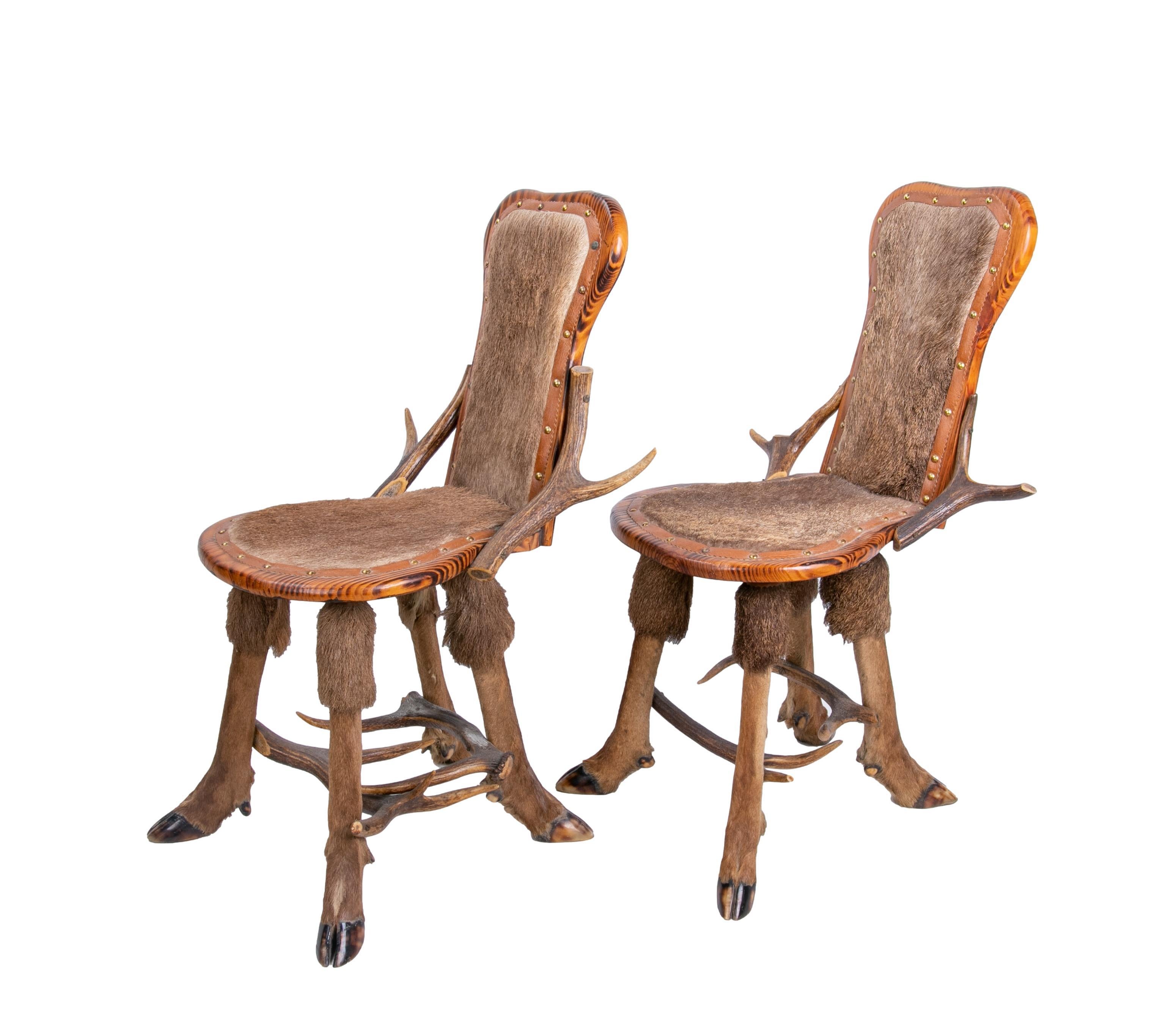 Austrian Pair of Armchairs Made of Antlers, Animal Backrest and Seat For Sale 2