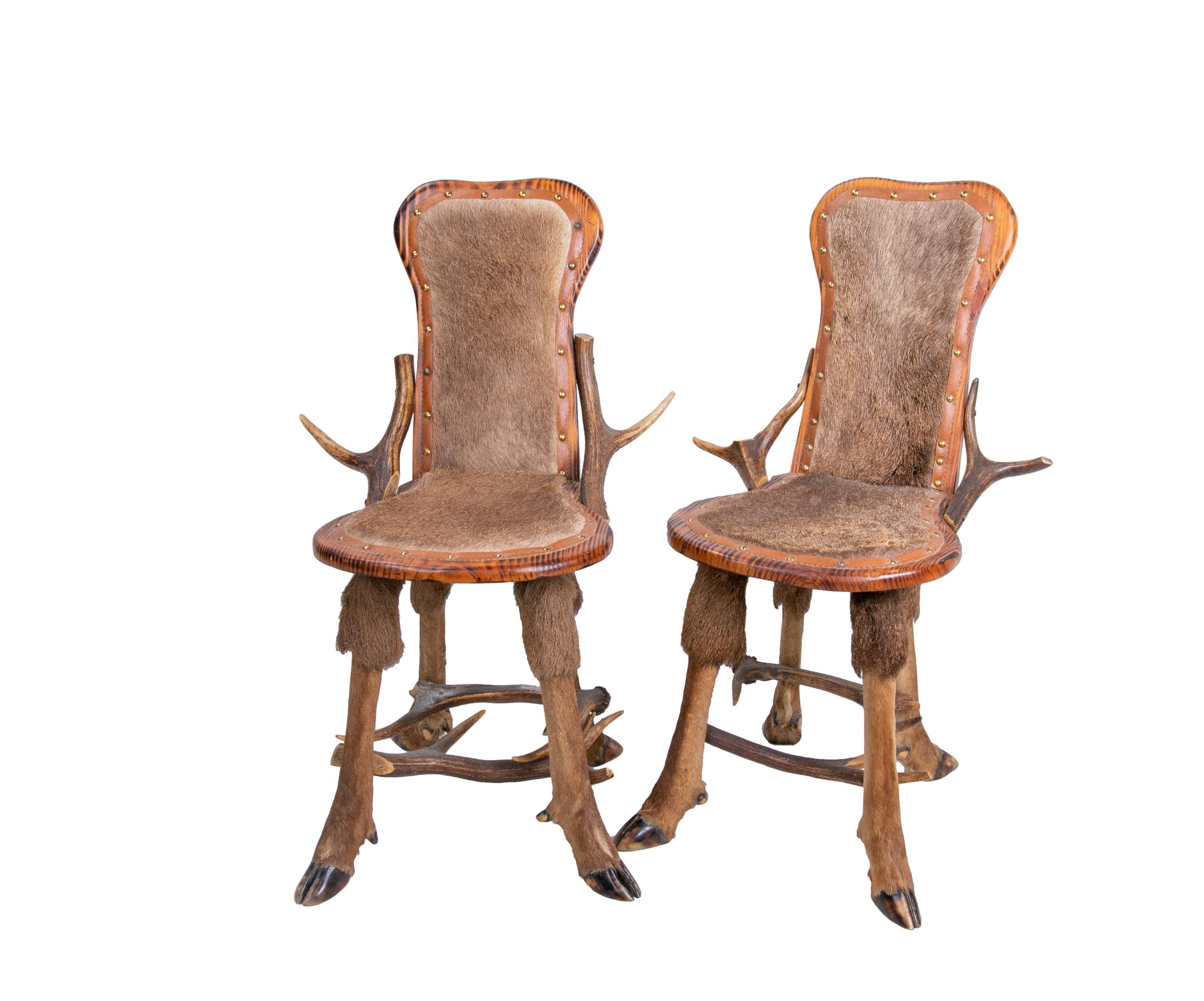 Austrian Pair of Armchairs Made of Antlers, Animal Backrest and Seat For Sale 3