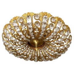 Austrian Palwa Faceted Crystal Gilt Bronze 5-Light Flush Mount Fixture, 1950s