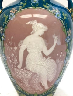 Austrian Pate-Sur-Pate Porcelain Twin Handle Pate-Sur-Pate Vase