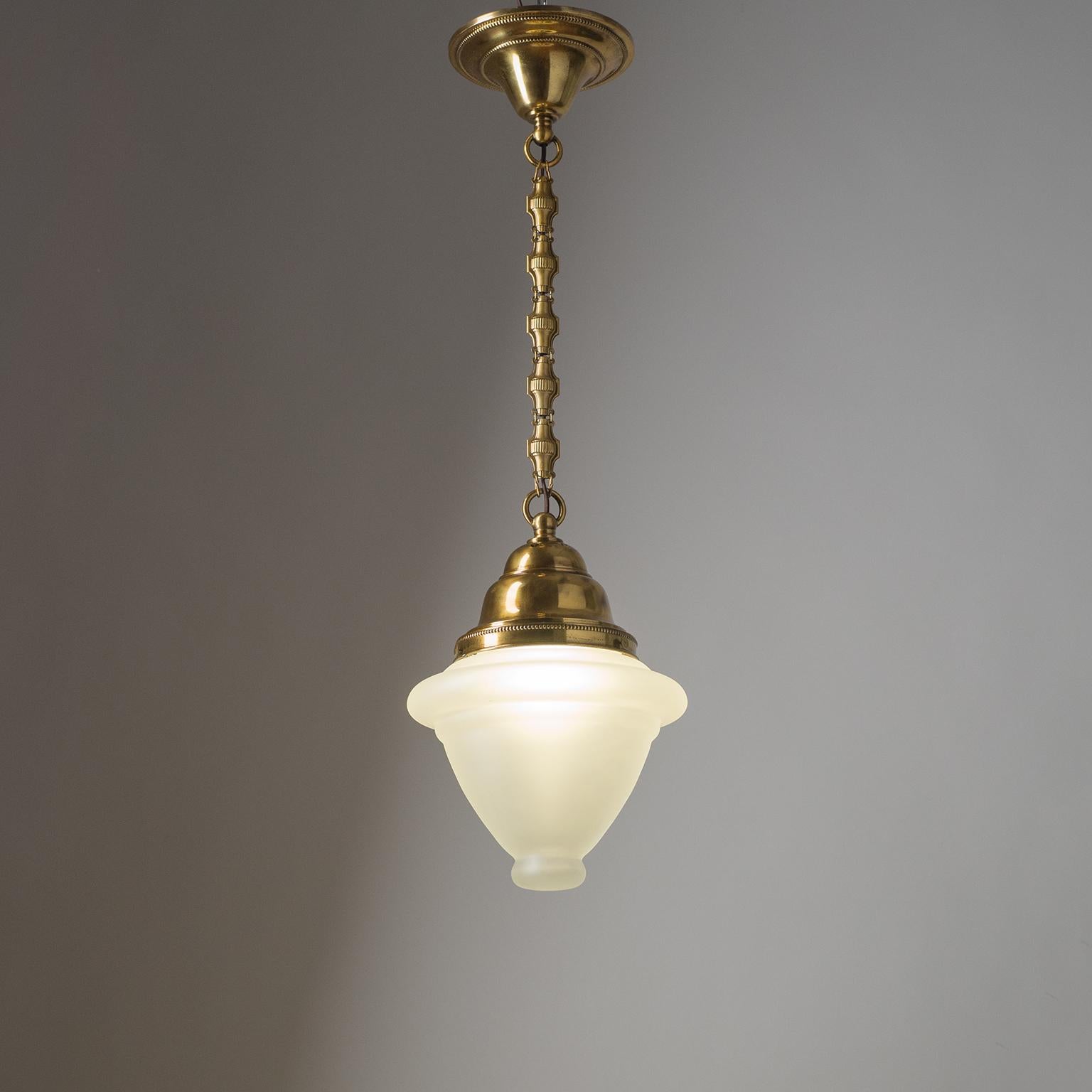 Austrian Pendant, circa 1920, Brass and Satin Glass 7