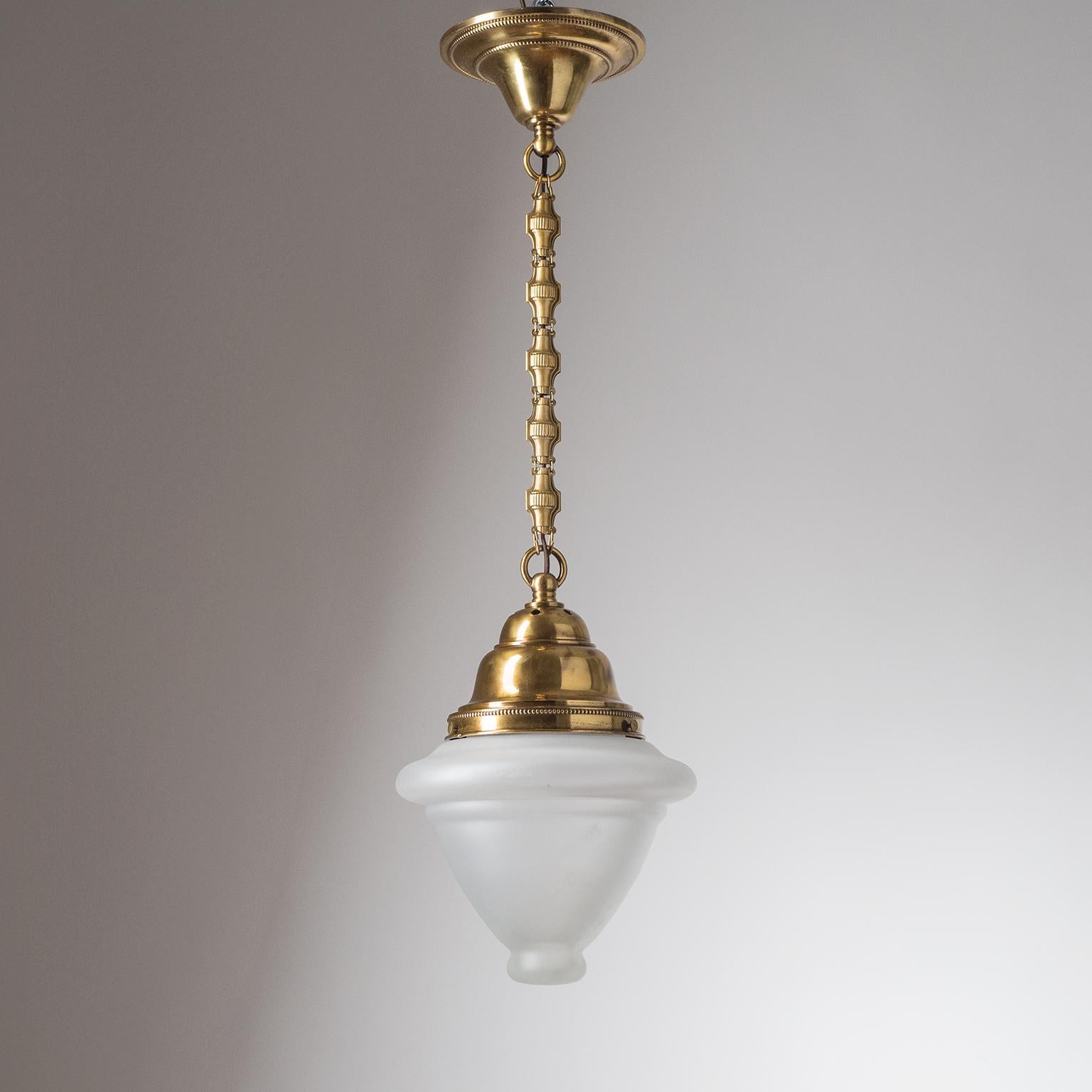 Austrian Pendant, circa 1920, Brass and Satin Glass 4