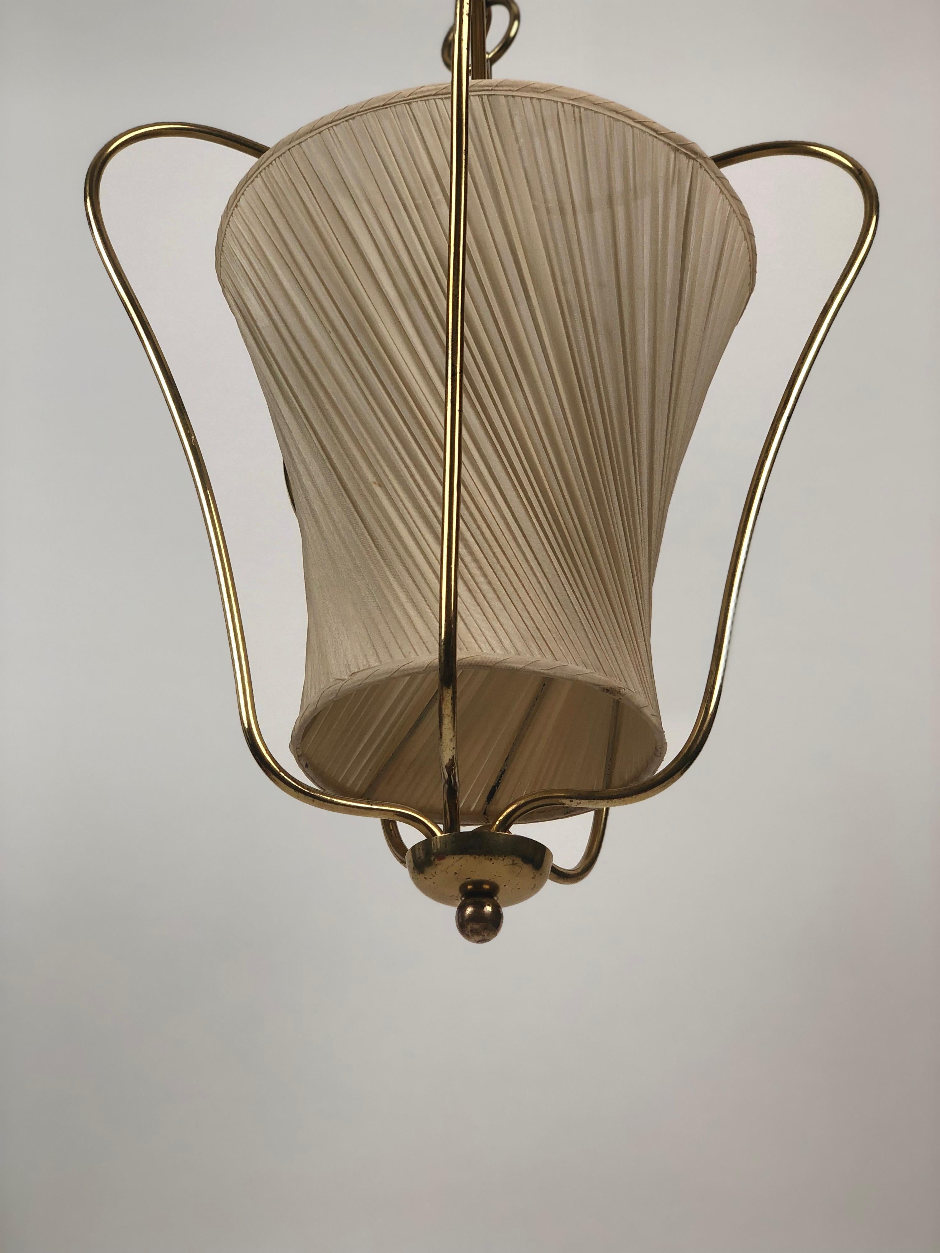 20th Century Austrian Pendant in Brass with Silk Shade , Regency Style about 1950 For Sale