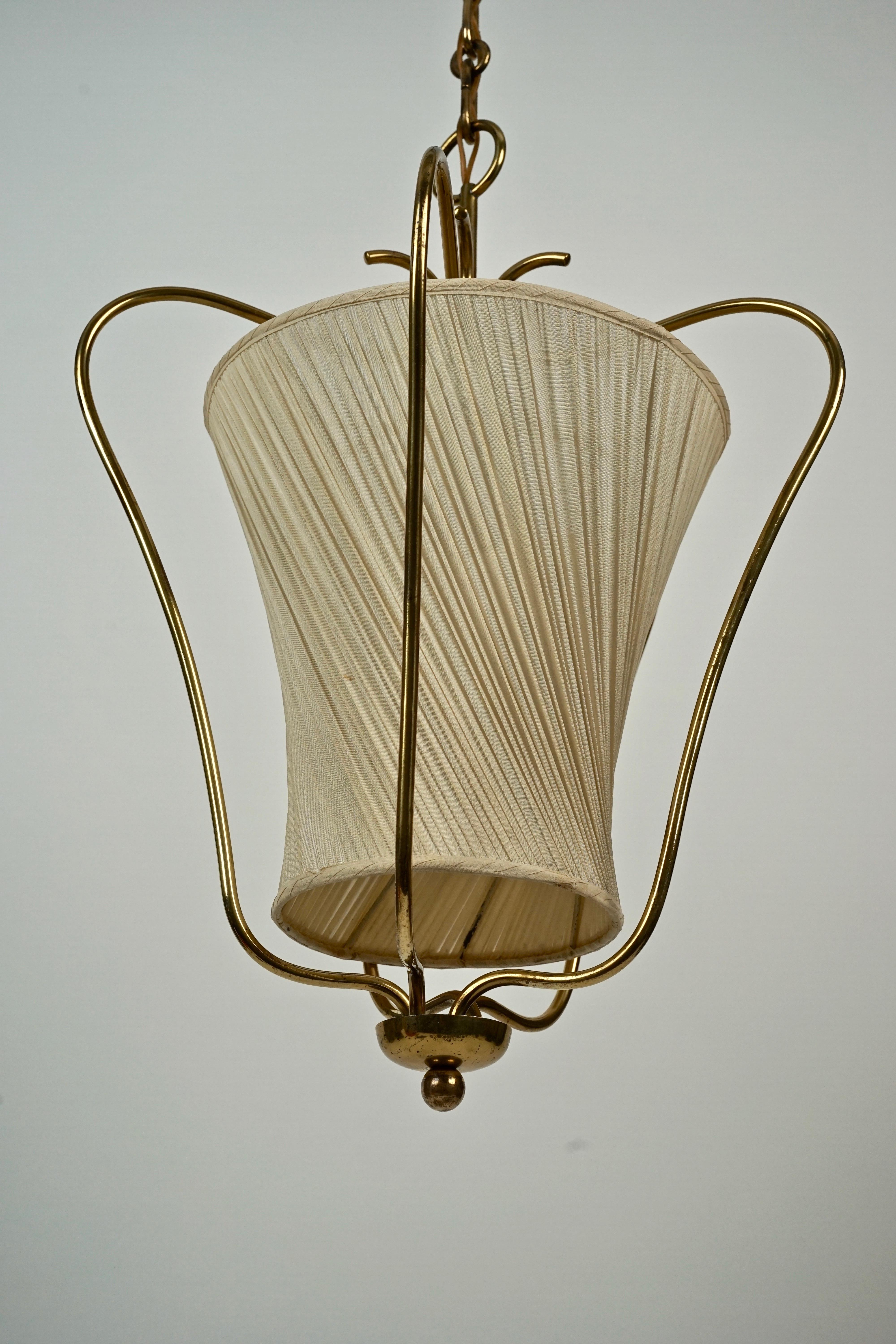 Austrian Pendant in Brass with Silk Shade , Regency Style about 1950 For Sale 3