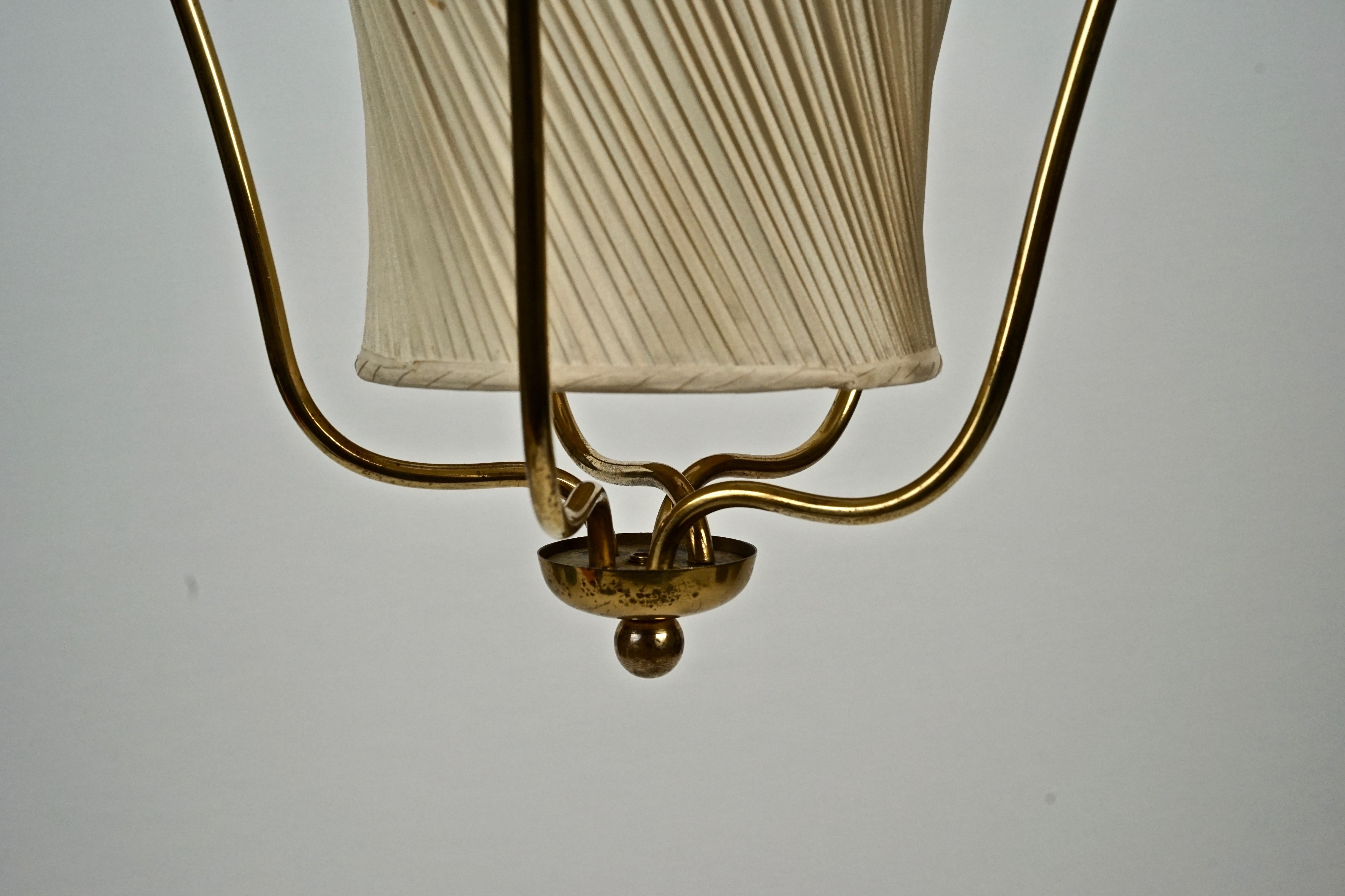 Austrian Pendant in Brass with Silk Shade , Regency Style about 1950 For Sale 4