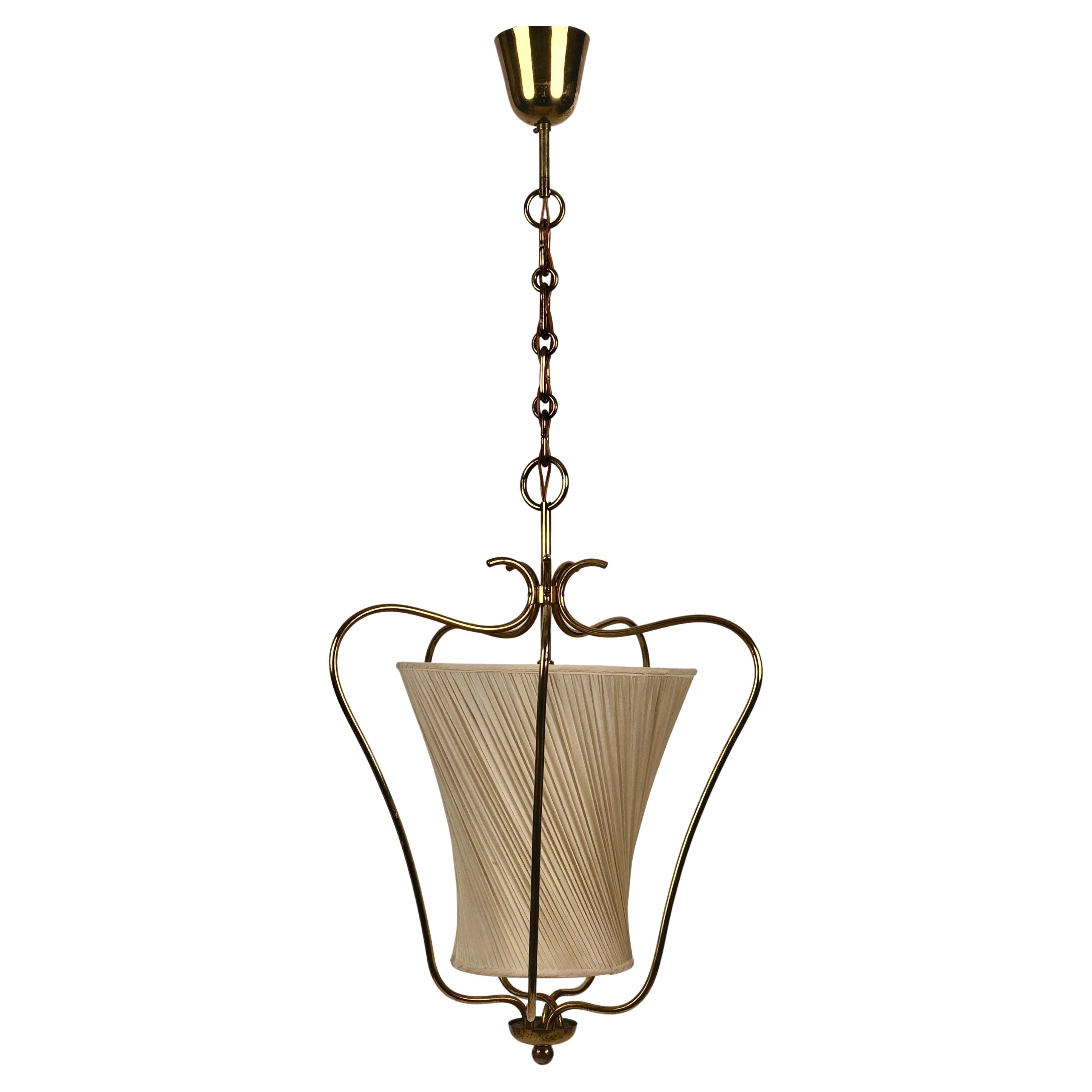 Austrian Pendant in Brass with Silk Shade , Regency Style about 1950