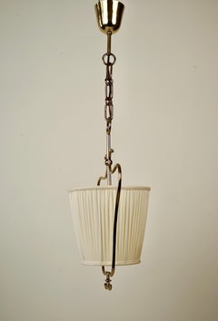 Pendente austriaco in ottone con paralumi in seta, stile Regency anni '50, Rupert Nikoll