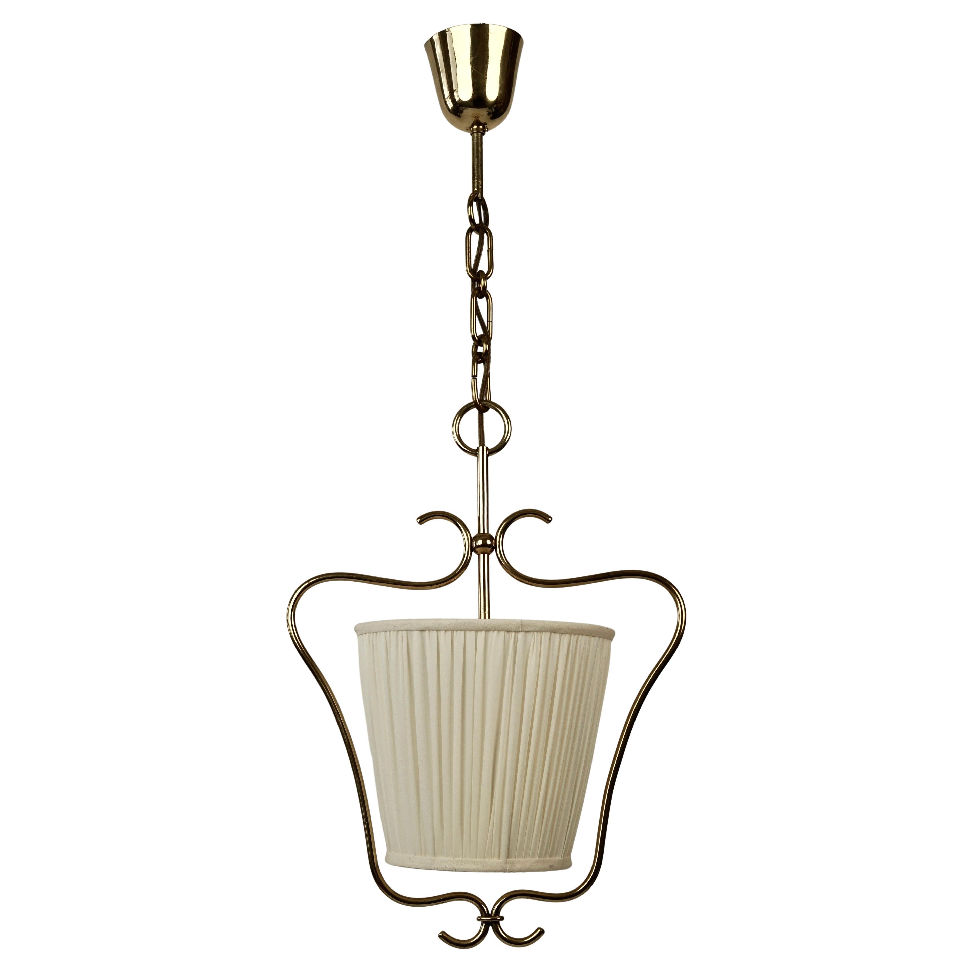 Austrian pendant in Brass with Silk Shades, Regency Style 1950's, Rupert Nikoll
