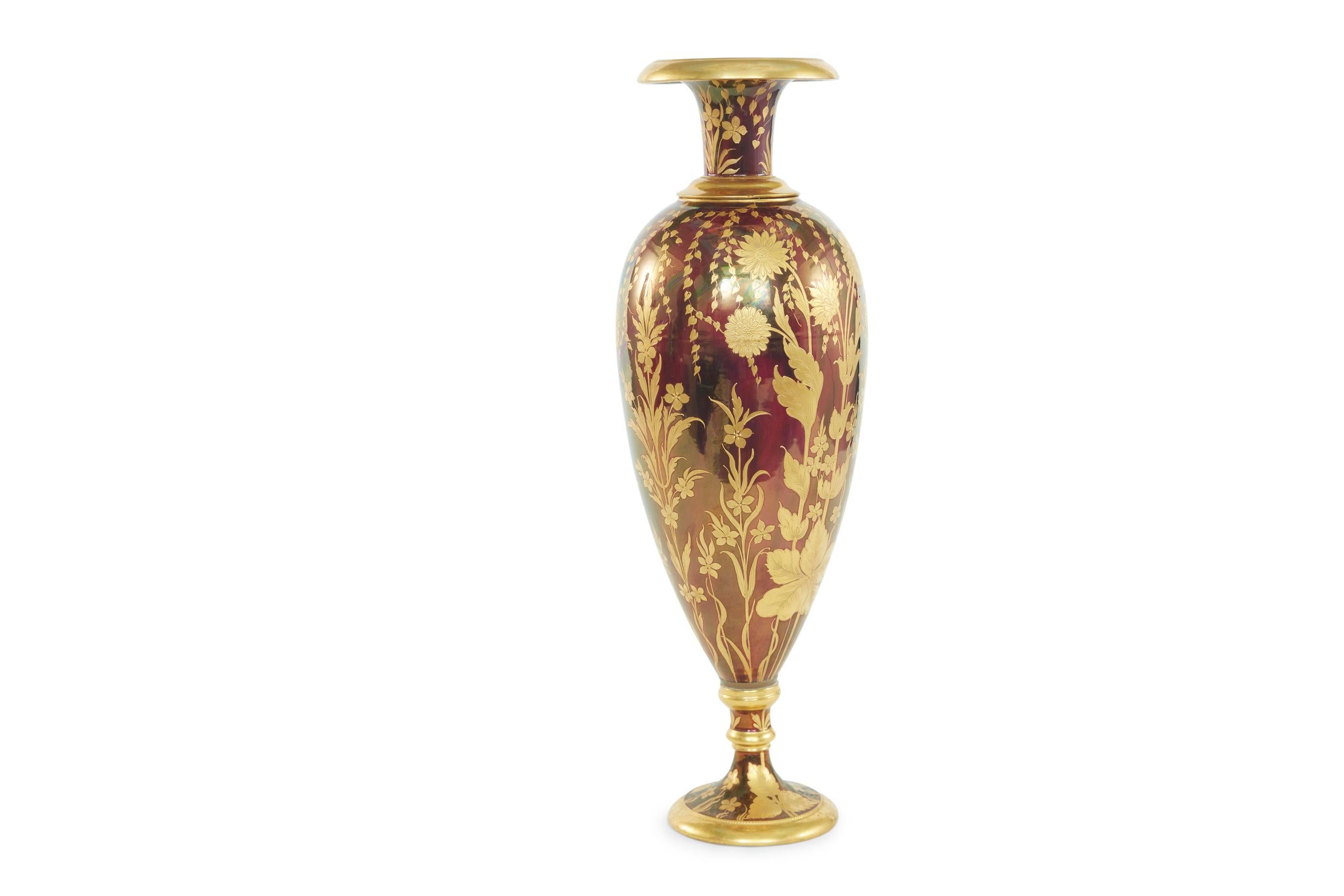 Gilt gold with hand painted details Austrian porcelain decorative vase / piece with exterior scene design. Painted by Ackermann & Fritze 