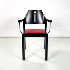 Austrian post-modern red leather and black wood chair by Thonet, 1990s