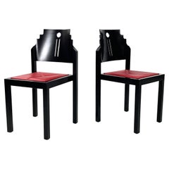 Sedie austriache post-moderne in pelle rossa e legno nero di Thonet, anni '90