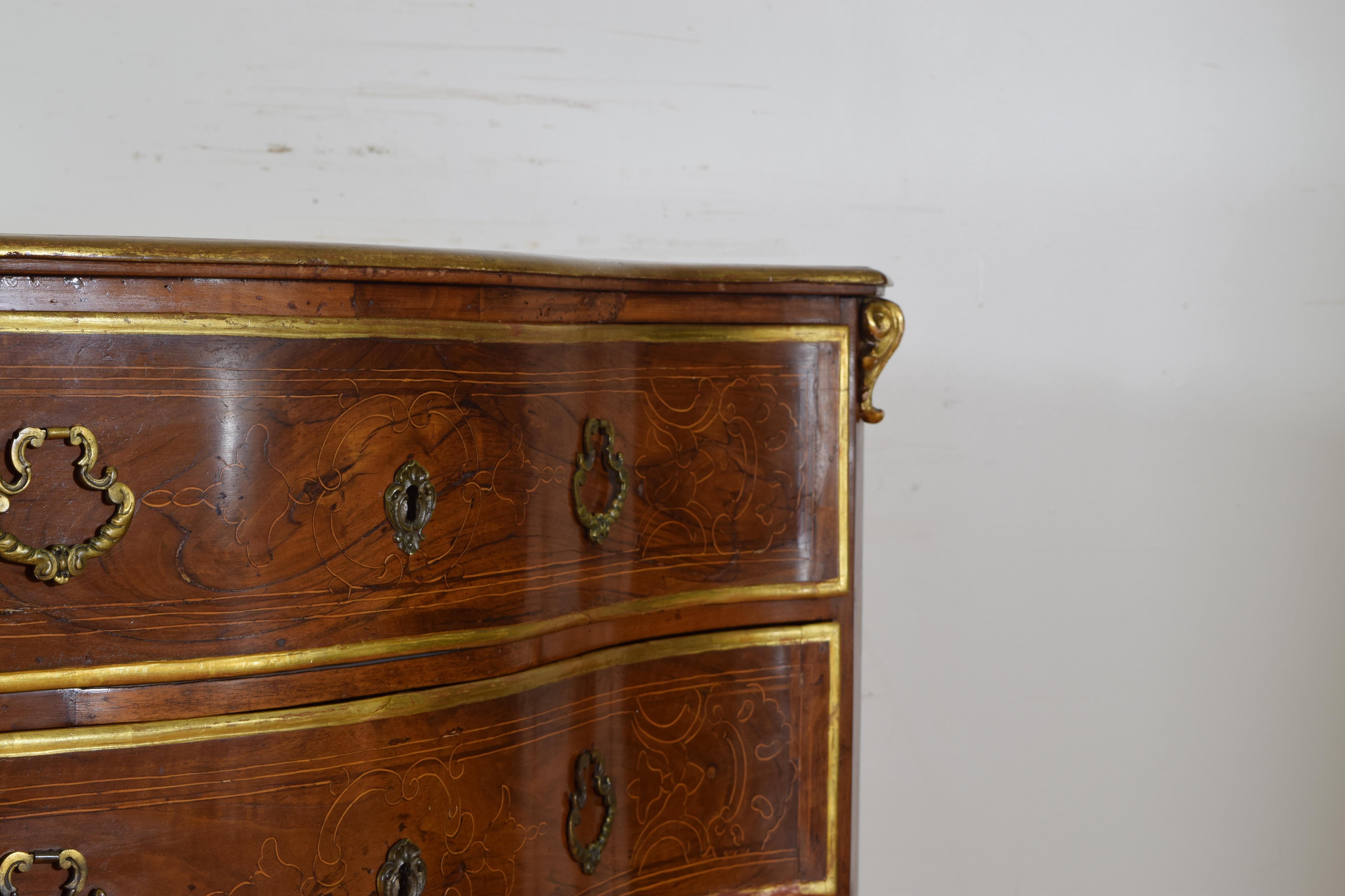 Austrian Rococo Walnut and Gilded Four-Drawer Commode, 18th Century 2