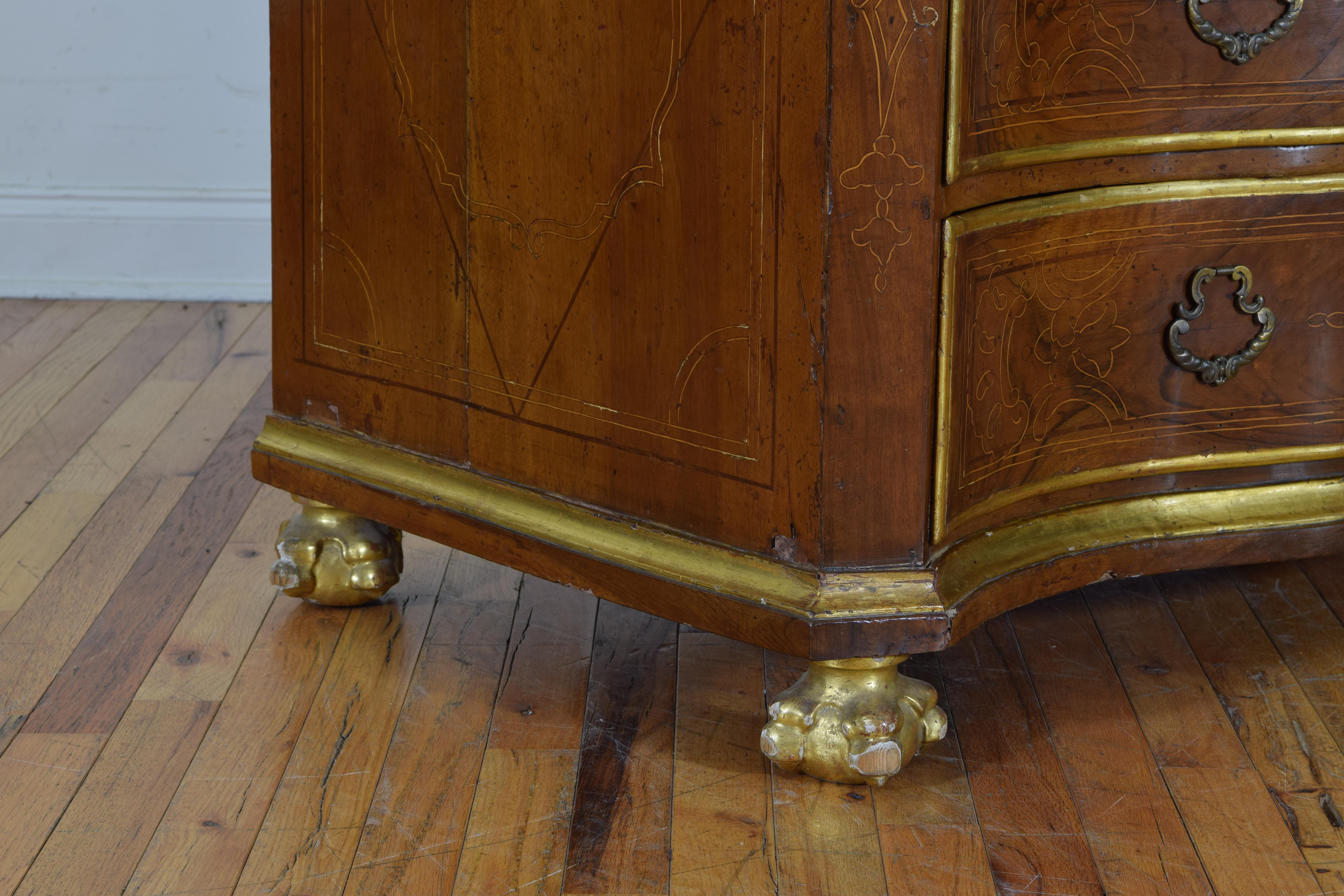 Austrian Rococo Walnut and Gilded Four-Drawer Commode, 18th Century 5