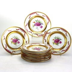 Austrian Rosenthal “Kings Rose” Gilt & Floral Painted Porcelian Plates, Peonies