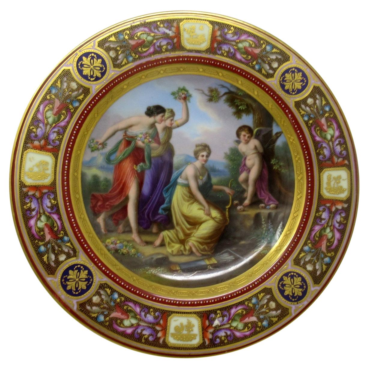 Assiette de cabinet en porcelaine peinte à la main de la famille royale autrichienne de Vienne Angelica Kauffman (19C)