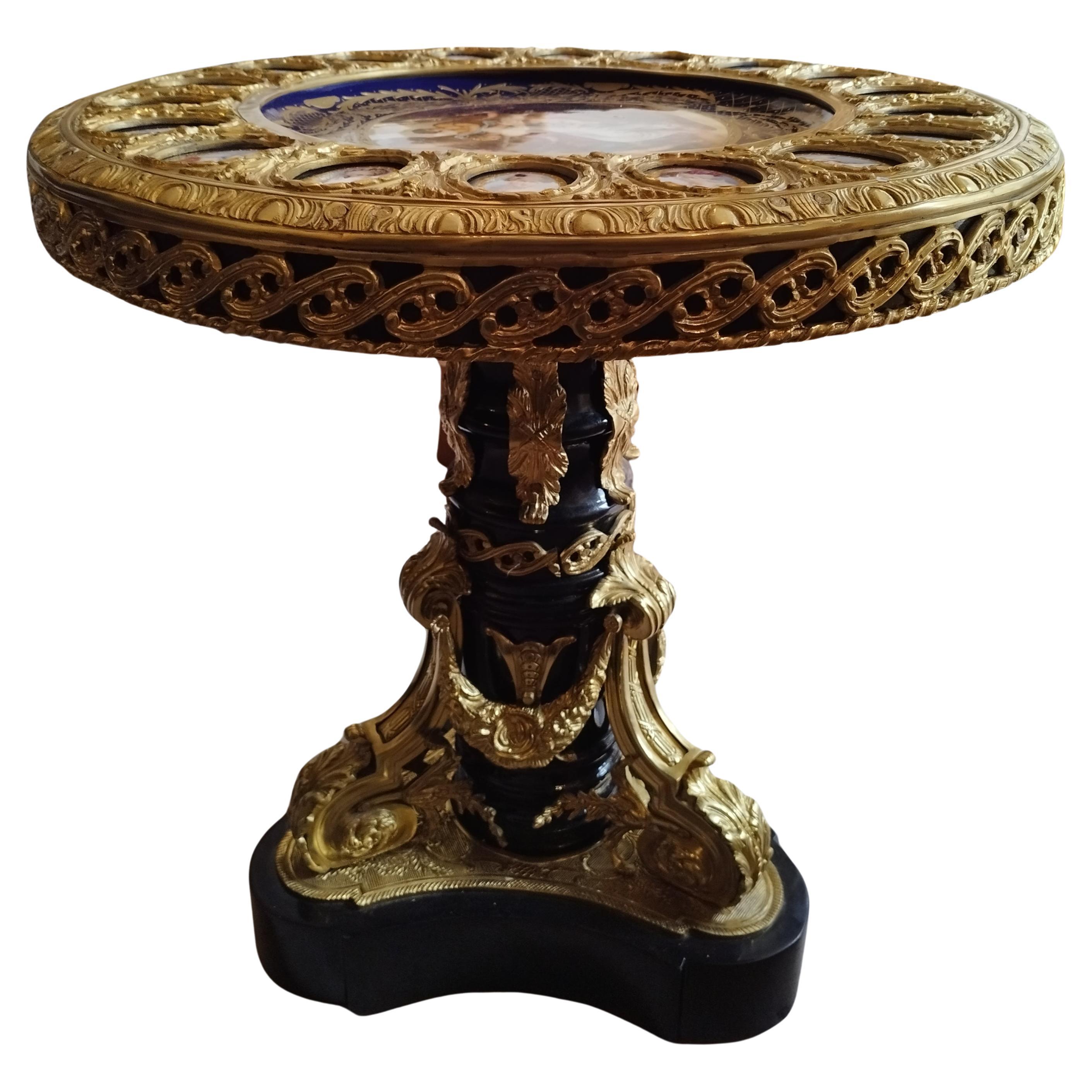 Austrian Royal Vienna Gilt Bronze and Porcelain Parlour Table For Sale