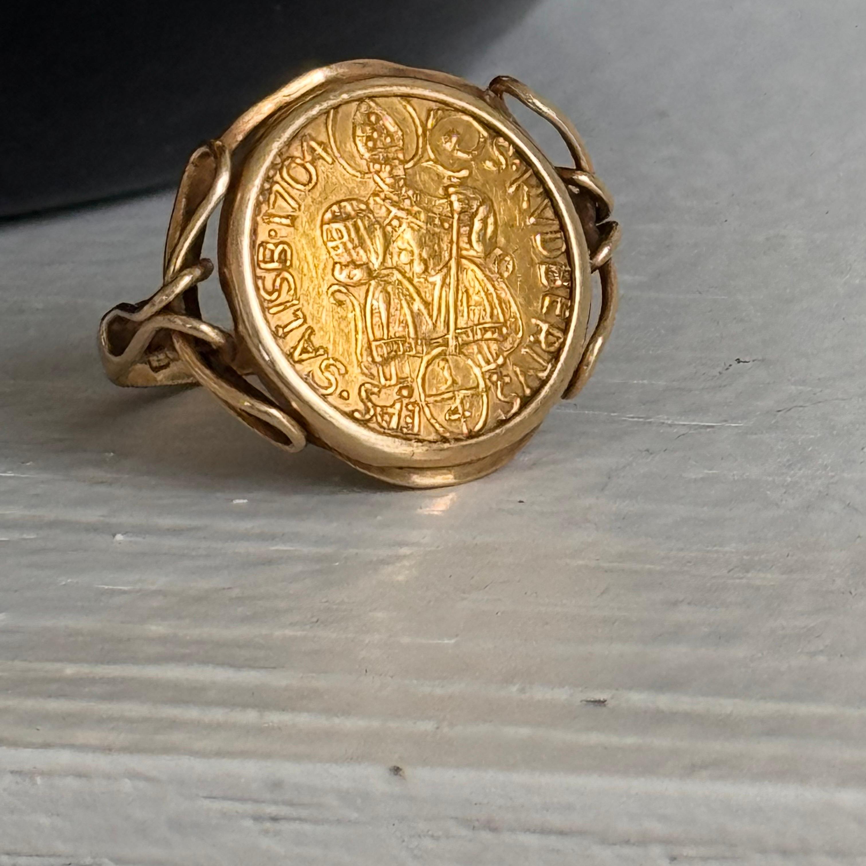 Austrian Salzburg 1704 1/4 Ducat Coin Ring in 20kt Gold Frame - Size 6 1/2 For Sale 9