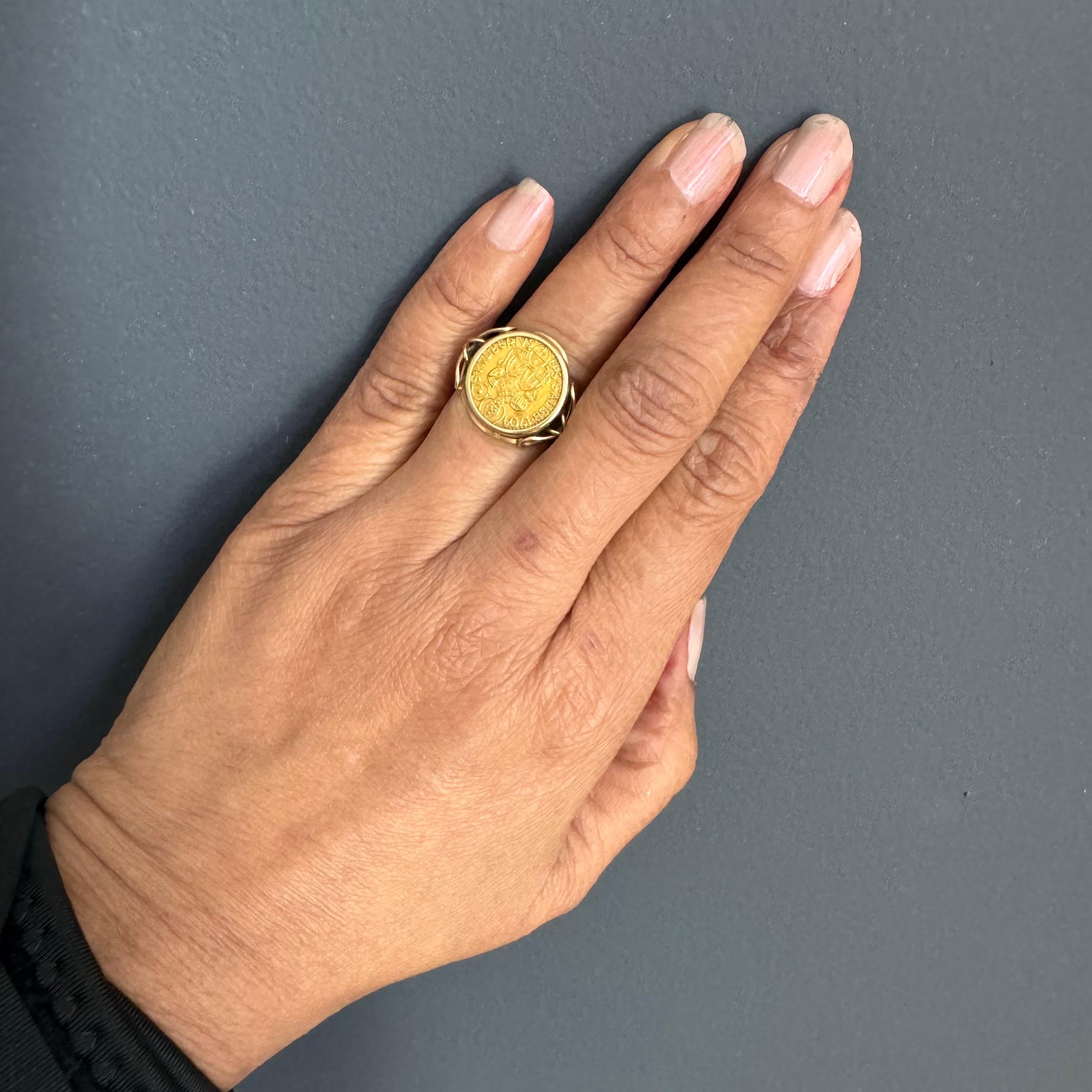 Austrian Salzburg 1704 1/4 Ducat Coin Ring in 20kt Gold Frame - Size 6 1/2 For Sale 11