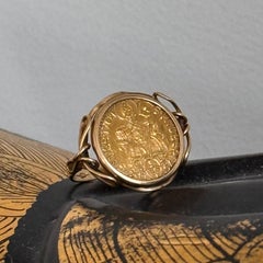 Austrian Salzburg 1704 1/4 Ducat Coin Ring in 20kt Gold Frame - Size 6 1/2