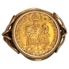 Austrian Salzburg 1704 1/4 Ducat Coin Ring in 20kt Gold Frame - Size 6 1/2
