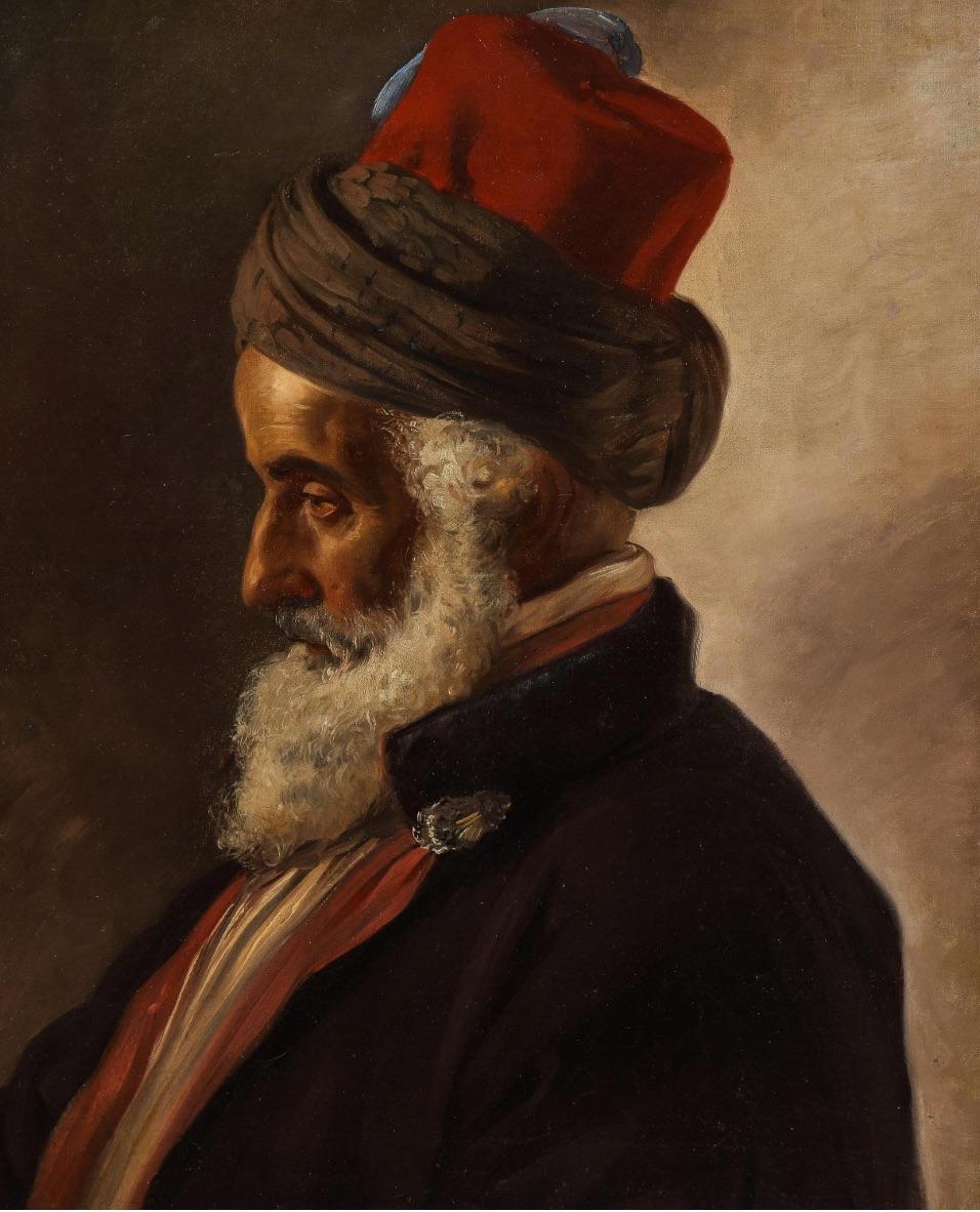 École autrichienne, 19e siècle, portrait orientaliste d'un sultan turc Bon état - En vente à New York, NY